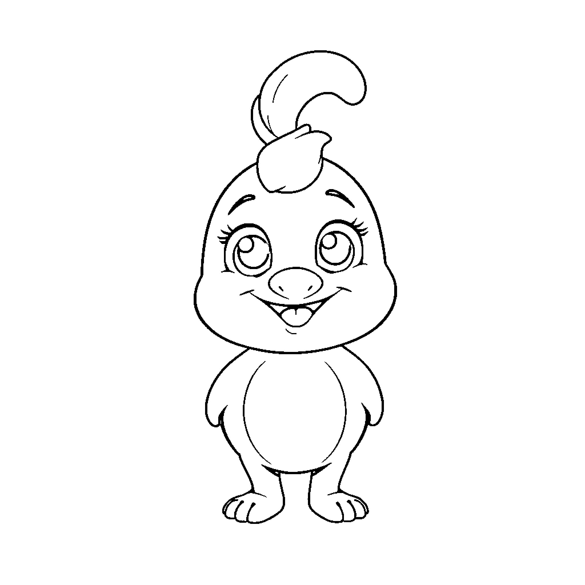 Diddle the Delightful Chick Coloring Page (free black-and-white line drawing printable PDF for all, from beginners to advanced learners, including children, teens, adults, and seniors)