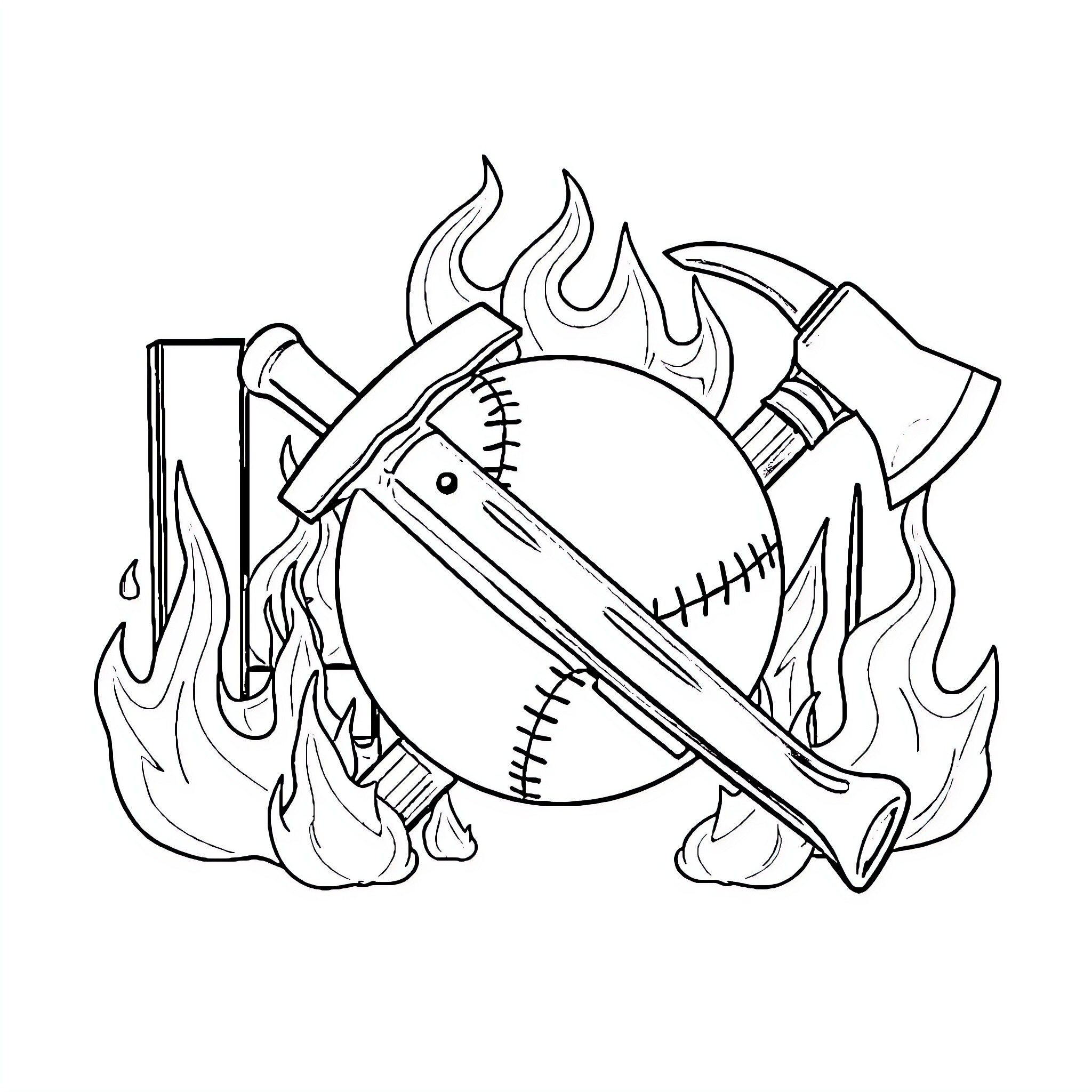 Softball Players' Fiery Passion for the Game Coloring Page (free black-and-white line drawing printable PDF for all, from beginners to advanced learners, including children, teens, adults, and seniors)