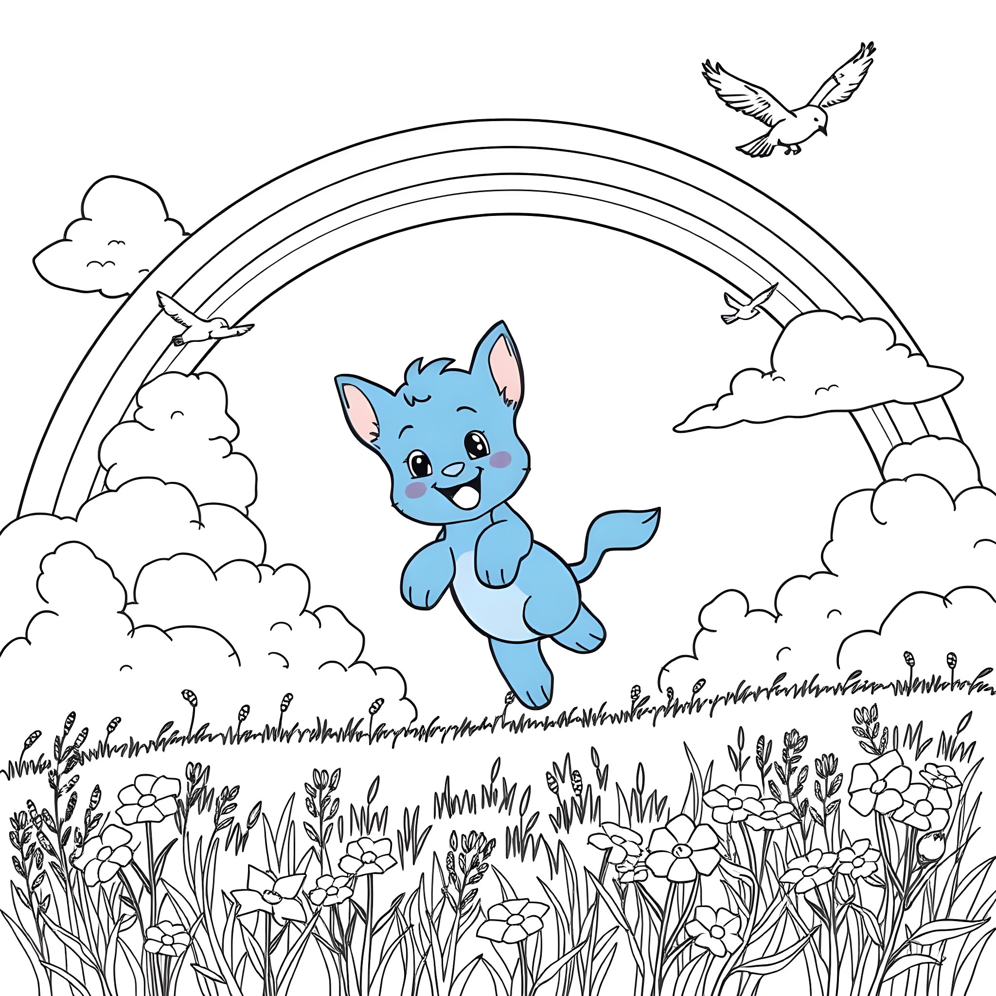 Bluey exploring the colorful outdoors Coloring Page (free black-and-white line drawing printable PDF for all, from beginners to advanced learners, including children, teens, adults, and seniors)