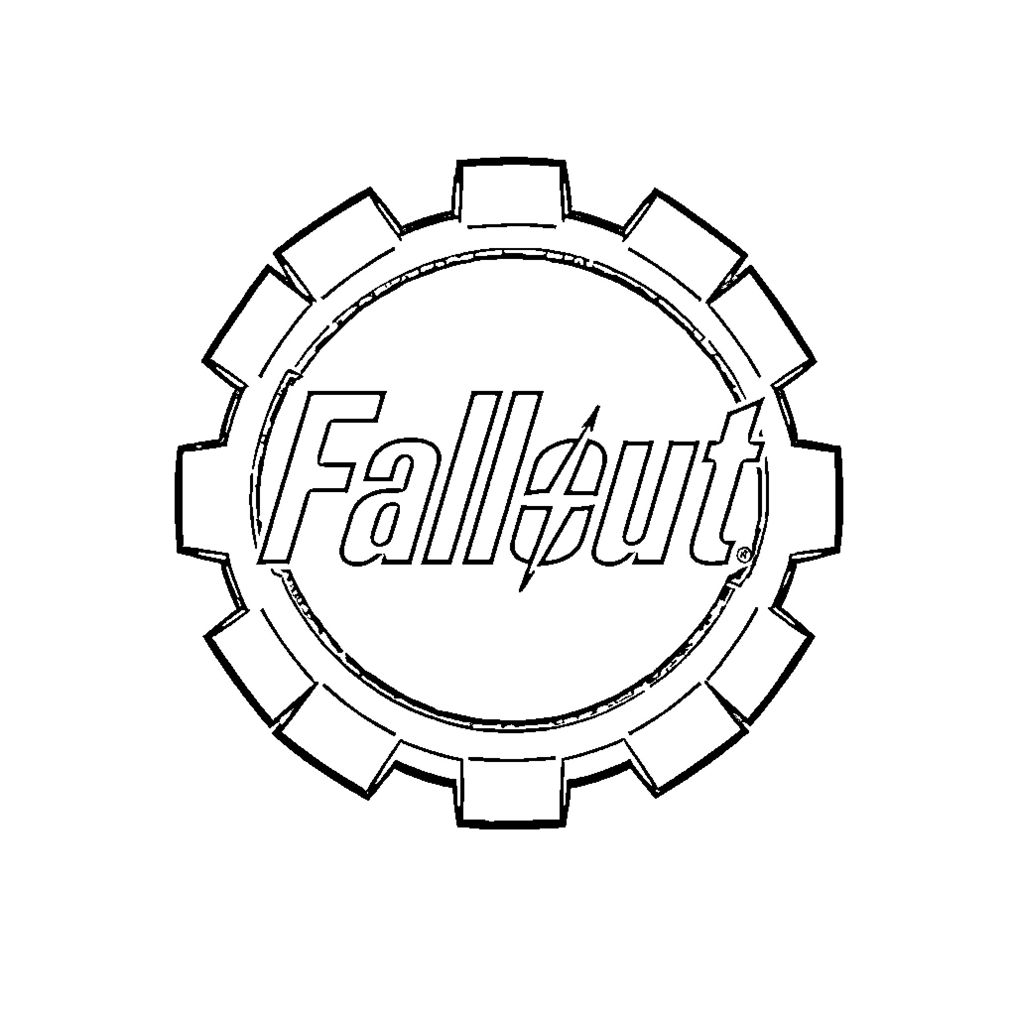 Fallout logo with gear design Coloring Page (free black-and-white line drawing printable PDF for all, from beginners to advanced learners, including children, teens, adults, and seniors)