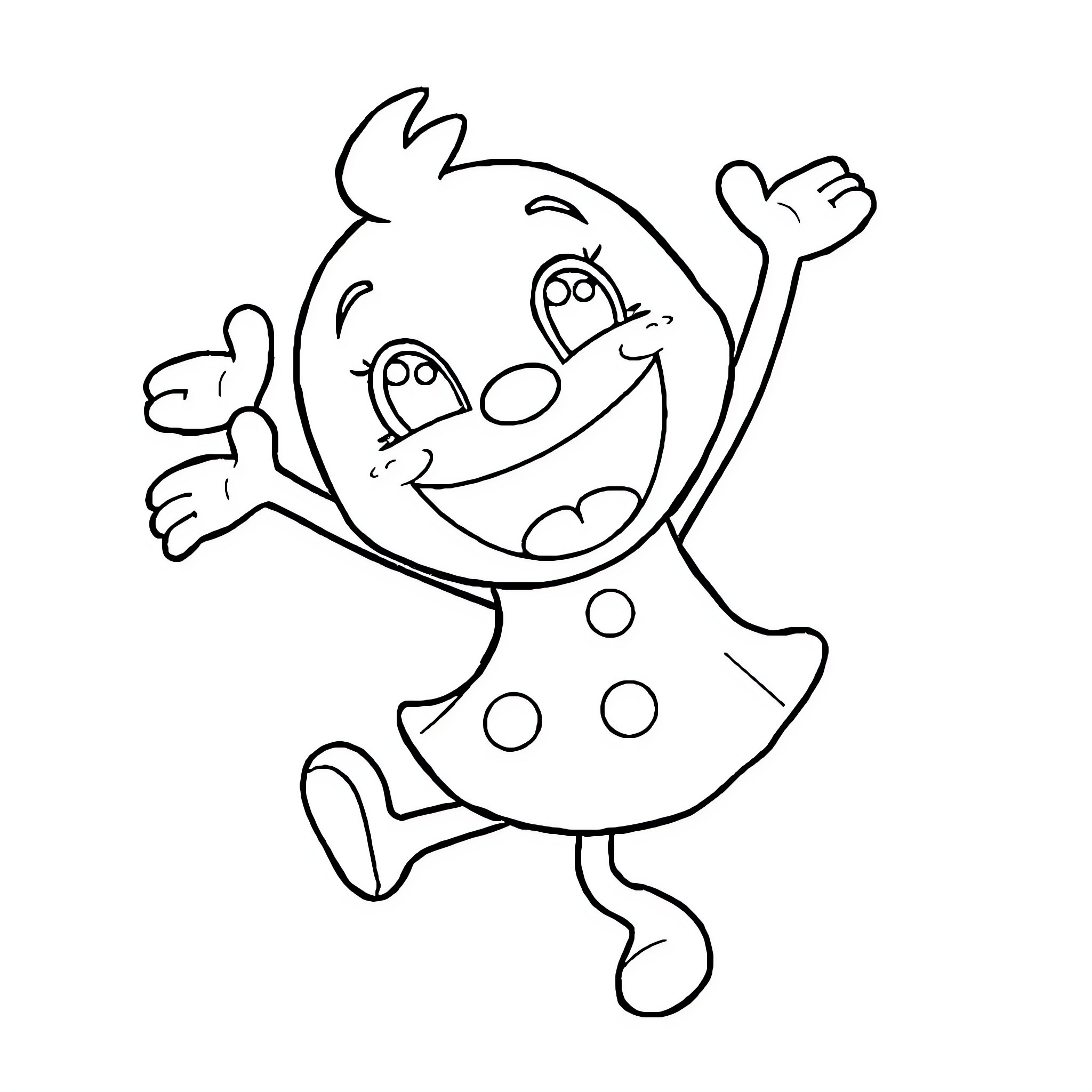 Labobo happily jumping and waving Coloring Page (free black-and-white line drawing printable PDF for all, from beginners to advanced learners, including children, teens, adults, and seniors)