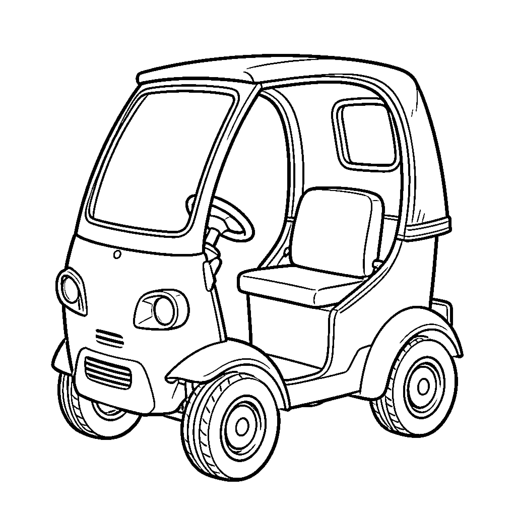 Cab for a compact urban vehicle Coloring Page (free black-and-white line drawing printable PDF for all, from beginners to advanced learners, including children, teens, adults, and seniors)