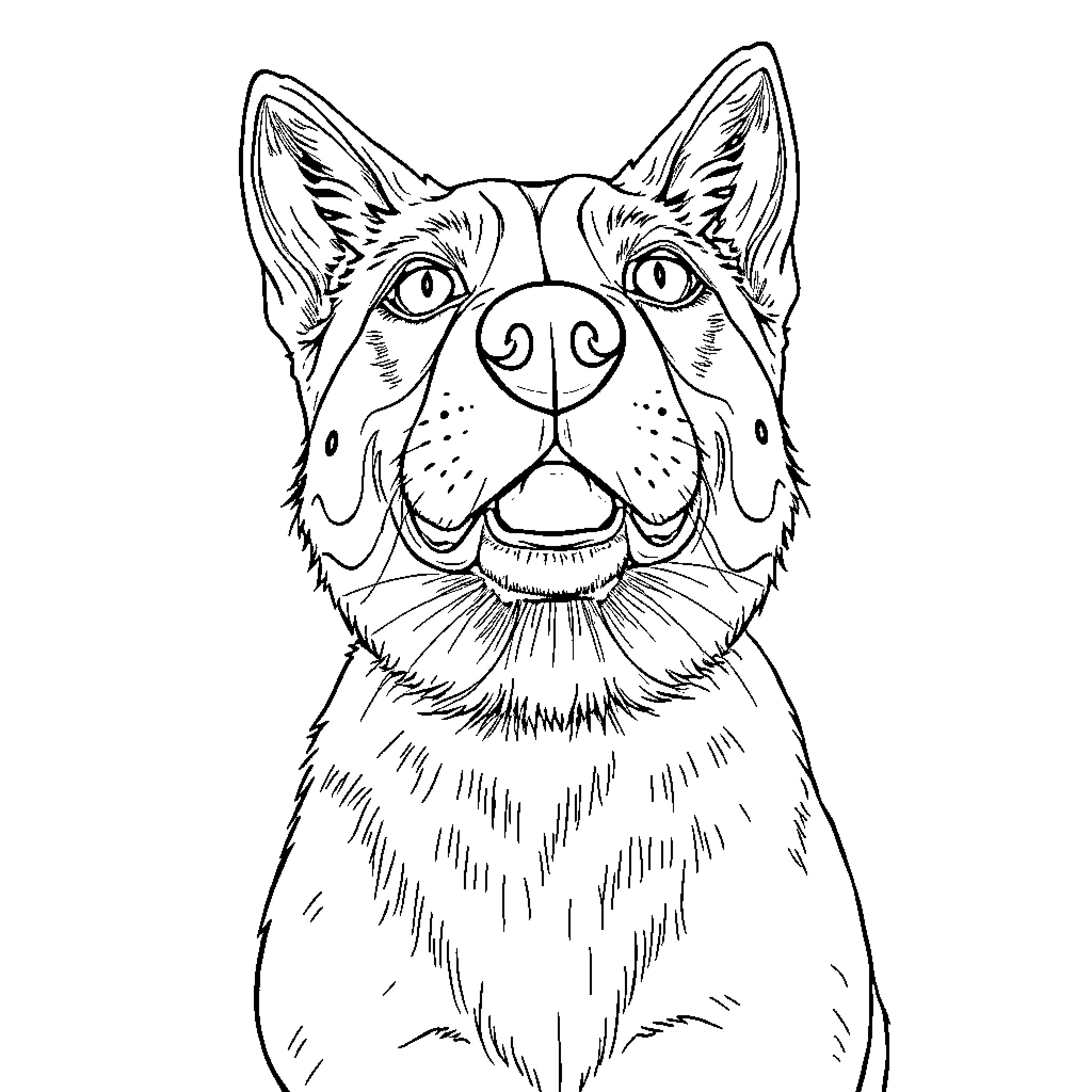 Dog/Cat with curious expression Coloring Page (free black-and-white line drawing printable PDF for all, from beginners to advanced learners, including children, teens, adults, and seniors)