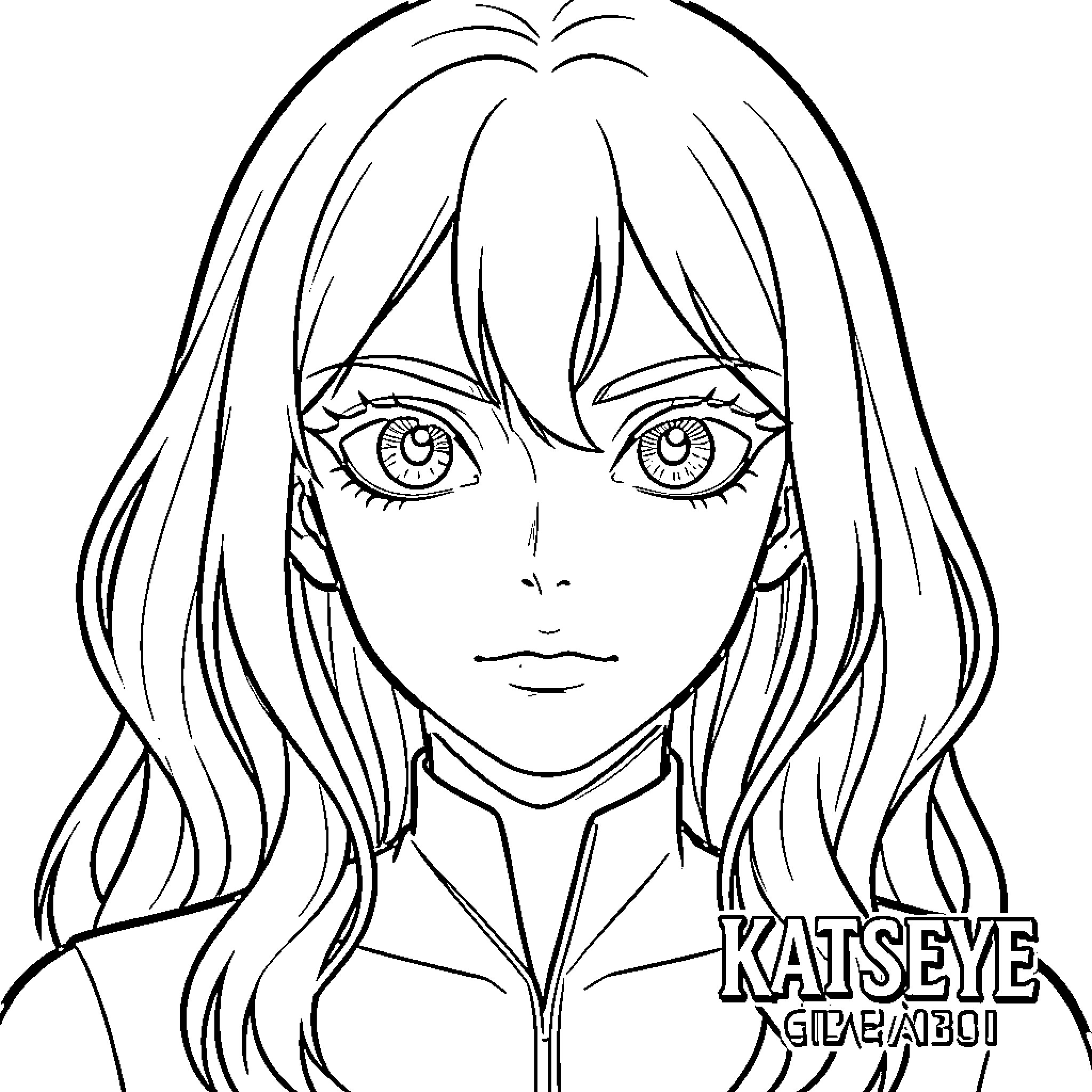 Katseye girl with intense gaze Coloring Page (free black-and-white line drawing printable PDF for all, from beginners to advanced learners, including children, teens, adults, and seniors)