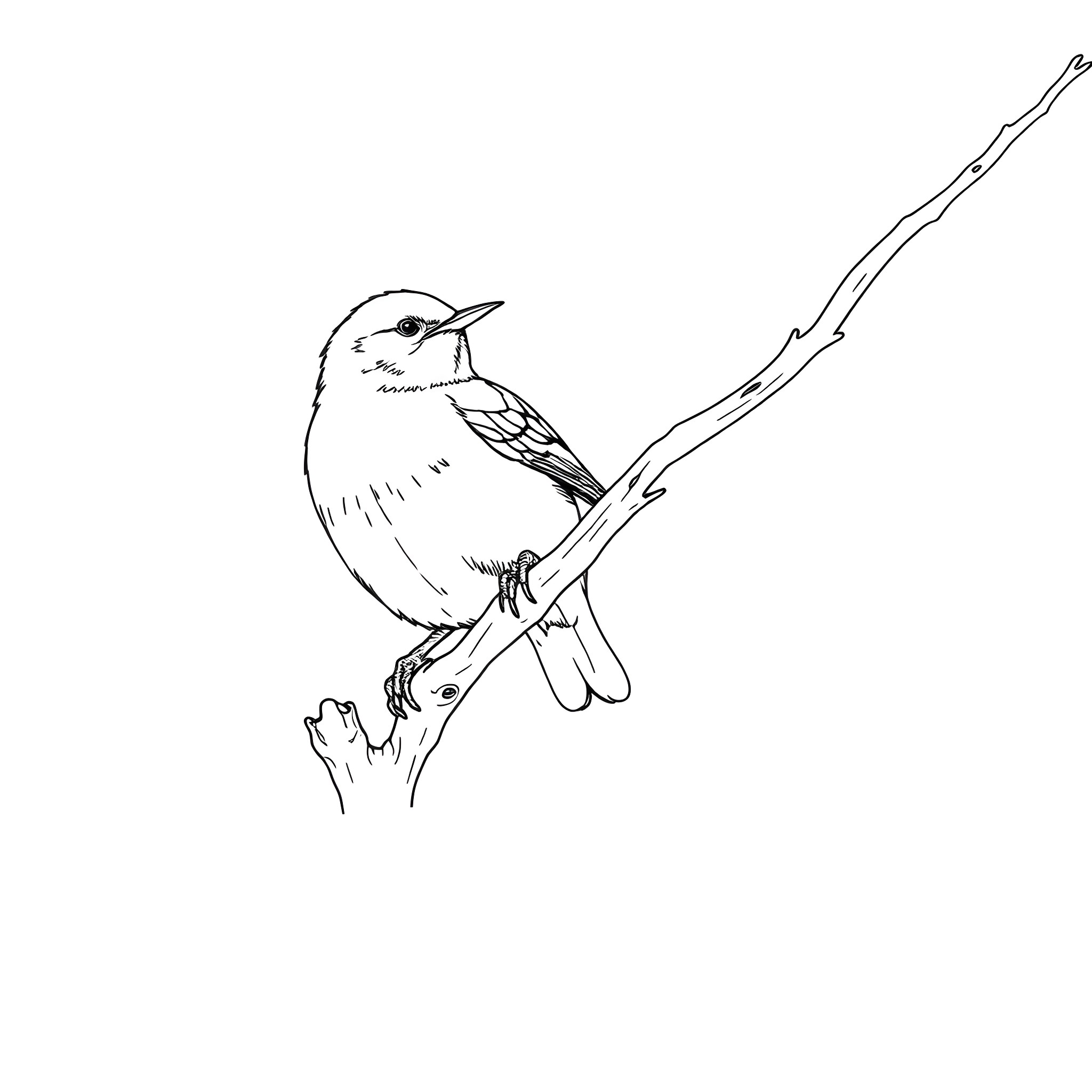 Honeycreeper perched on a branch Coloring Page (free black-and-white line drawing printable PDF for all, from beginners to advanced learners, including children, teens, adults, and seniors)