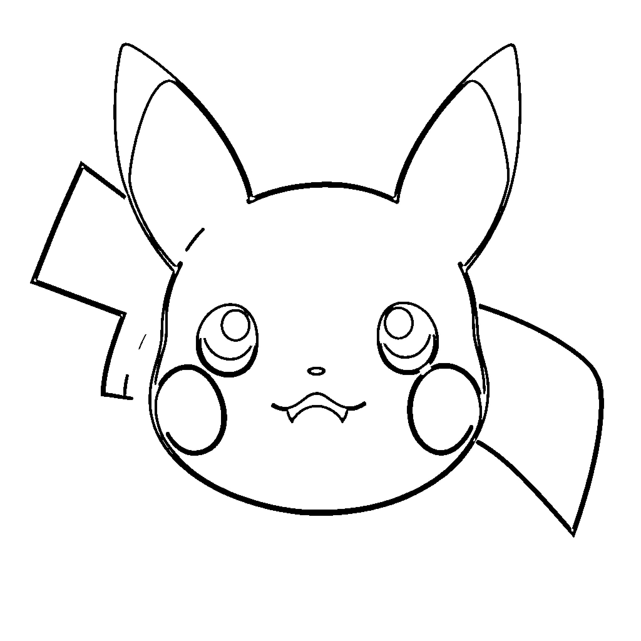 Pikachu's Adorable Facial Expression Coloring Page (free black-and-white line drawing printable PDF for all, from beginners to advanced learners, including children, teens, adults, and seniors)
