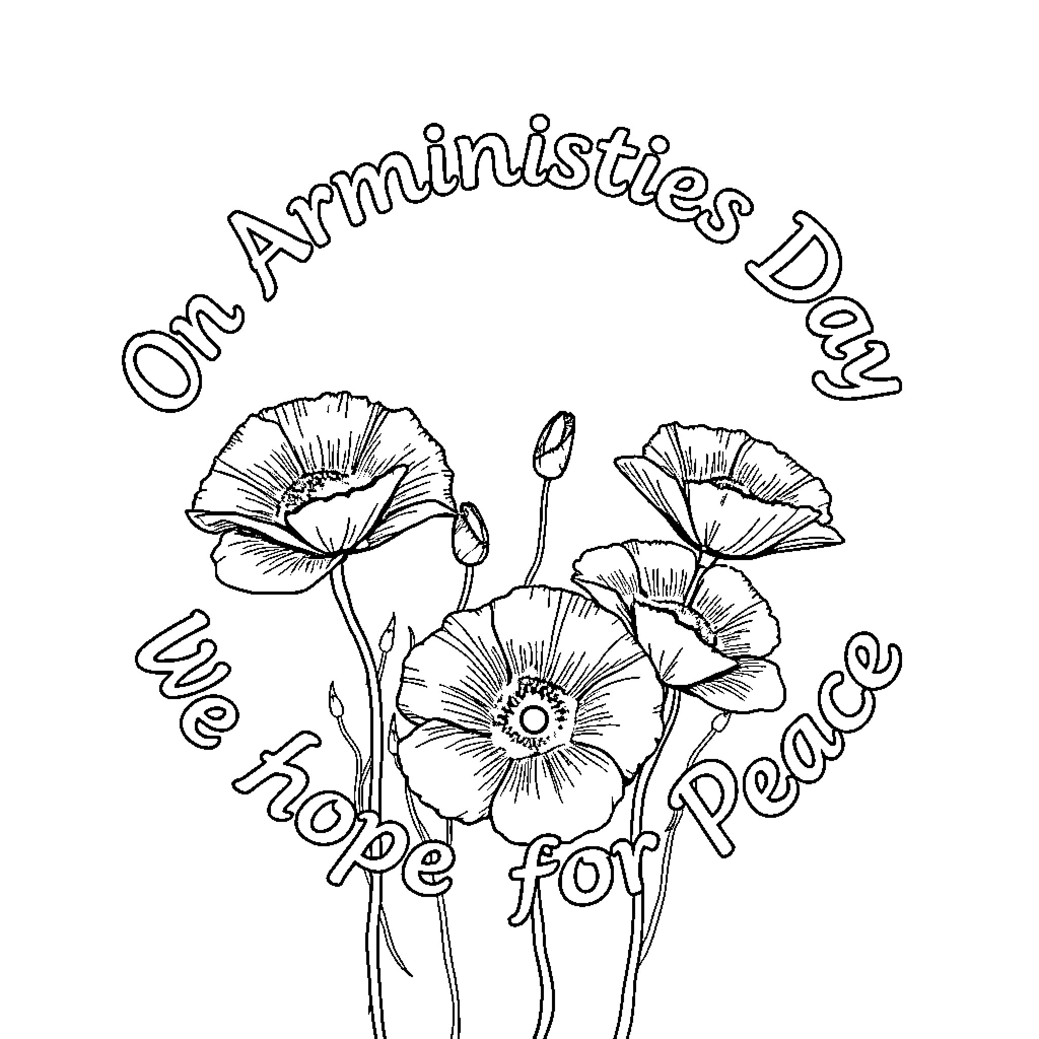 Poppy flowers in artistic expression Coloring Page (free black-and-white line drawing printable PDF for all, from beginners to advanced learners, including children, teens, adults, and seniors)