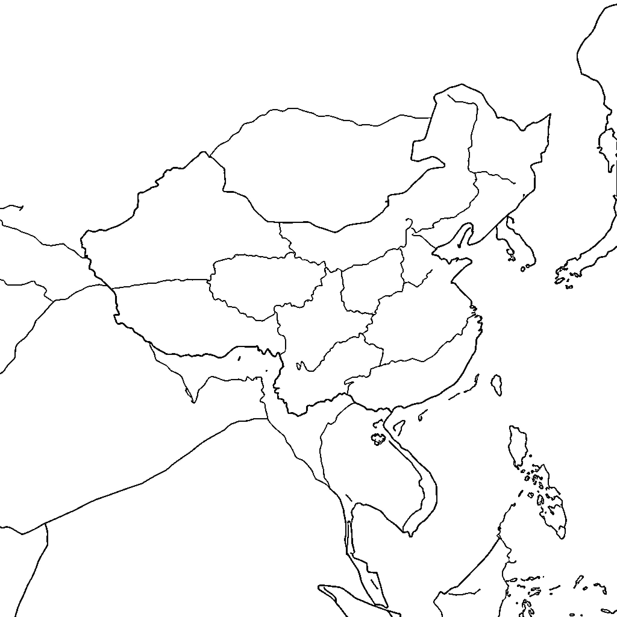 China map with national borders outline Coloring Page (free black-and-white line drawing printable PDF for all, from beginners to advanced learners, including children, teens, adults, and seniors)