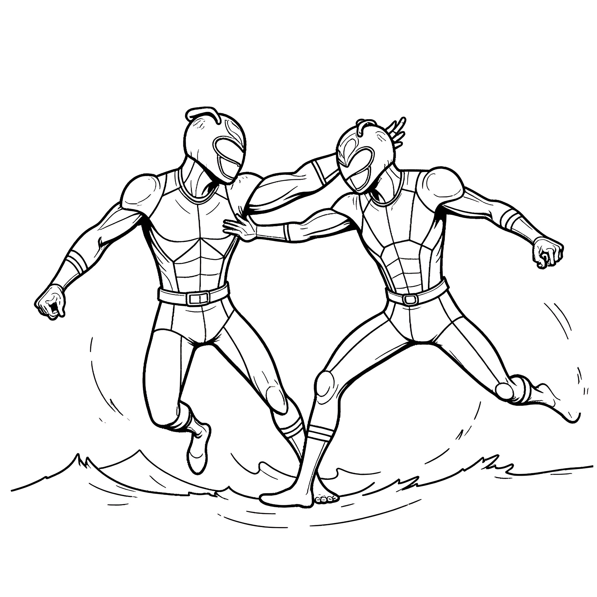 Antman heroic duo in action-packed scene Coloring Page (free black-and-white line drawing printable PDF for all, from beginners to advanced learners, including children, teens, adults, and seniors)