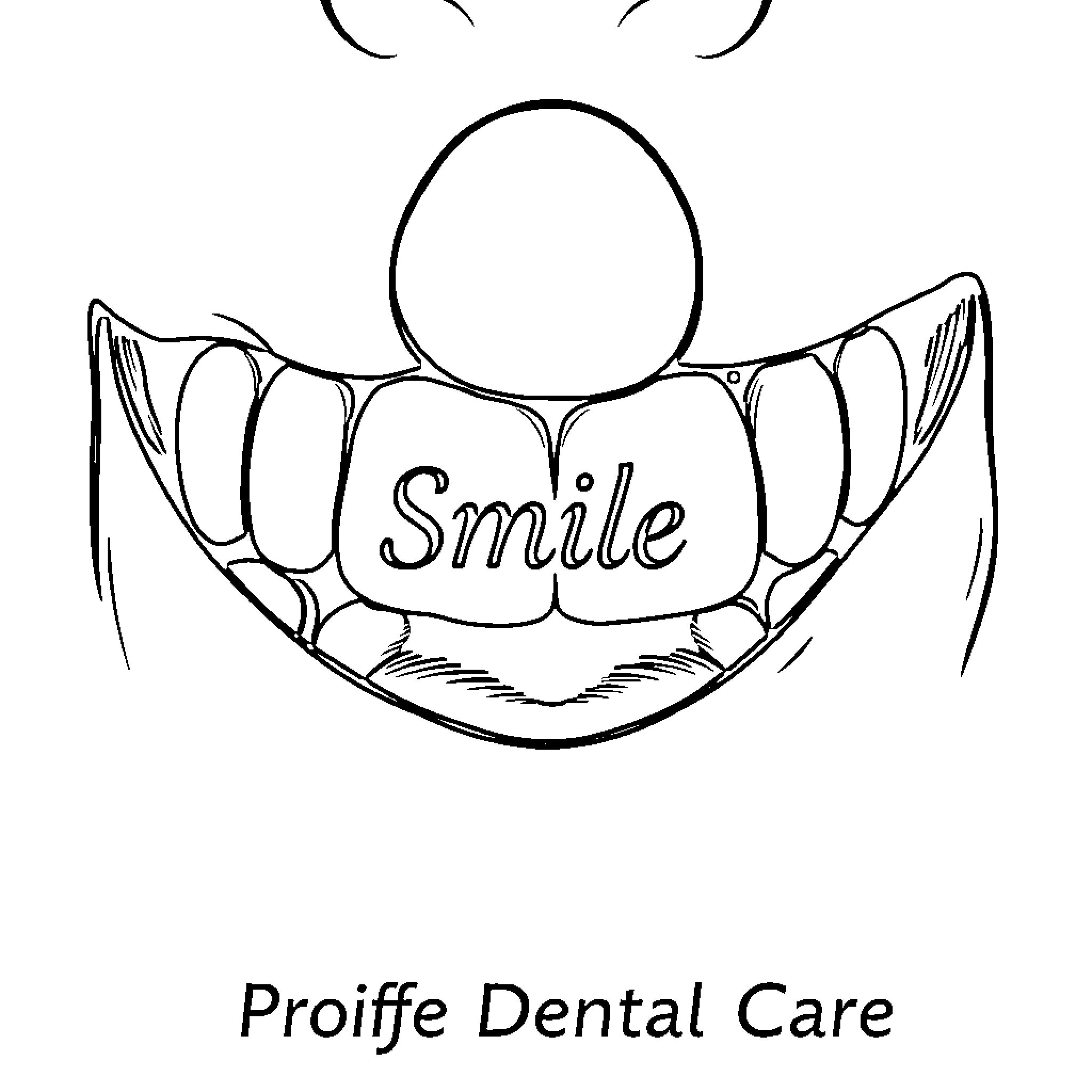 Teeth expressing joy with 'Smile' message Coloring Page (free black-and-white line drawing printable PDF for all, from beginners to advanced learners, including children, teens, adults, and seniors)