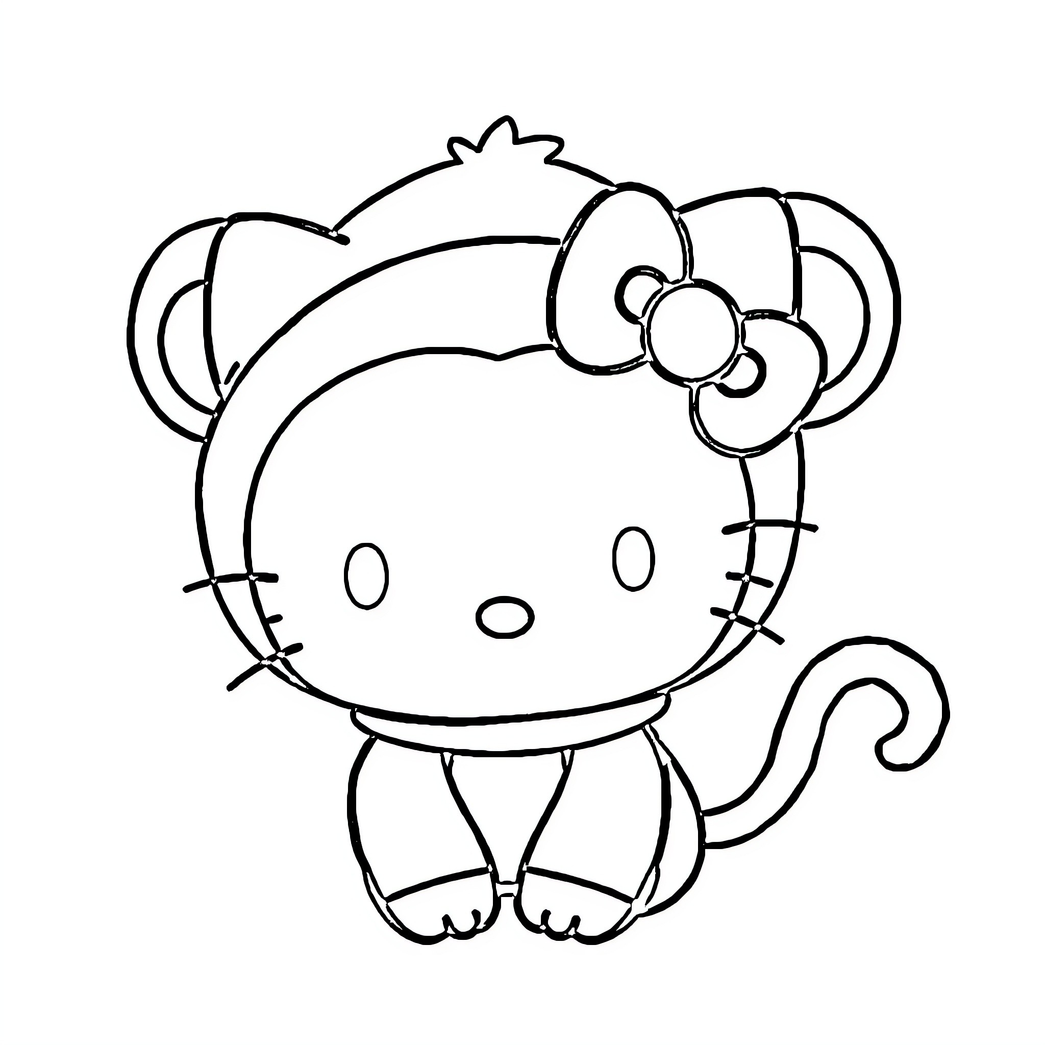 Hello Kitty sitting cute and content Coloring Page (free black-and-white line drawing printable PDF for all, from beginners to advanced learners, including children, teens, adults, and seniors)