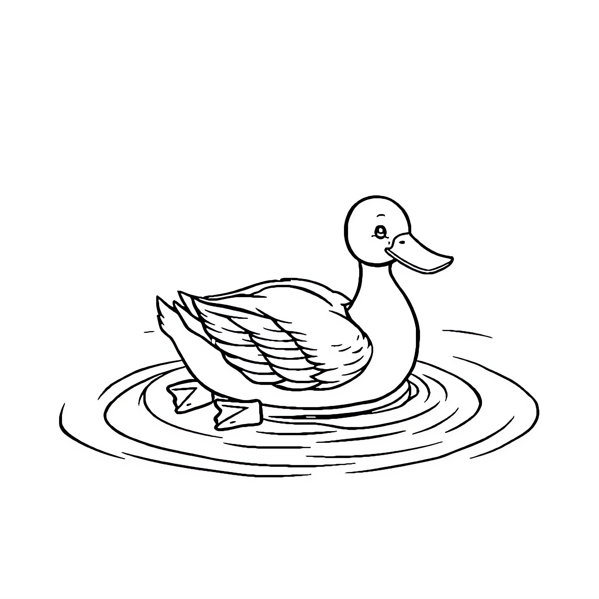 Duck Floating Peacefully on Water Coloring Page (free black-and-white line drawing printable PDF for all, from beginners to advanced learners, including children, teens, adults, and seniors)
