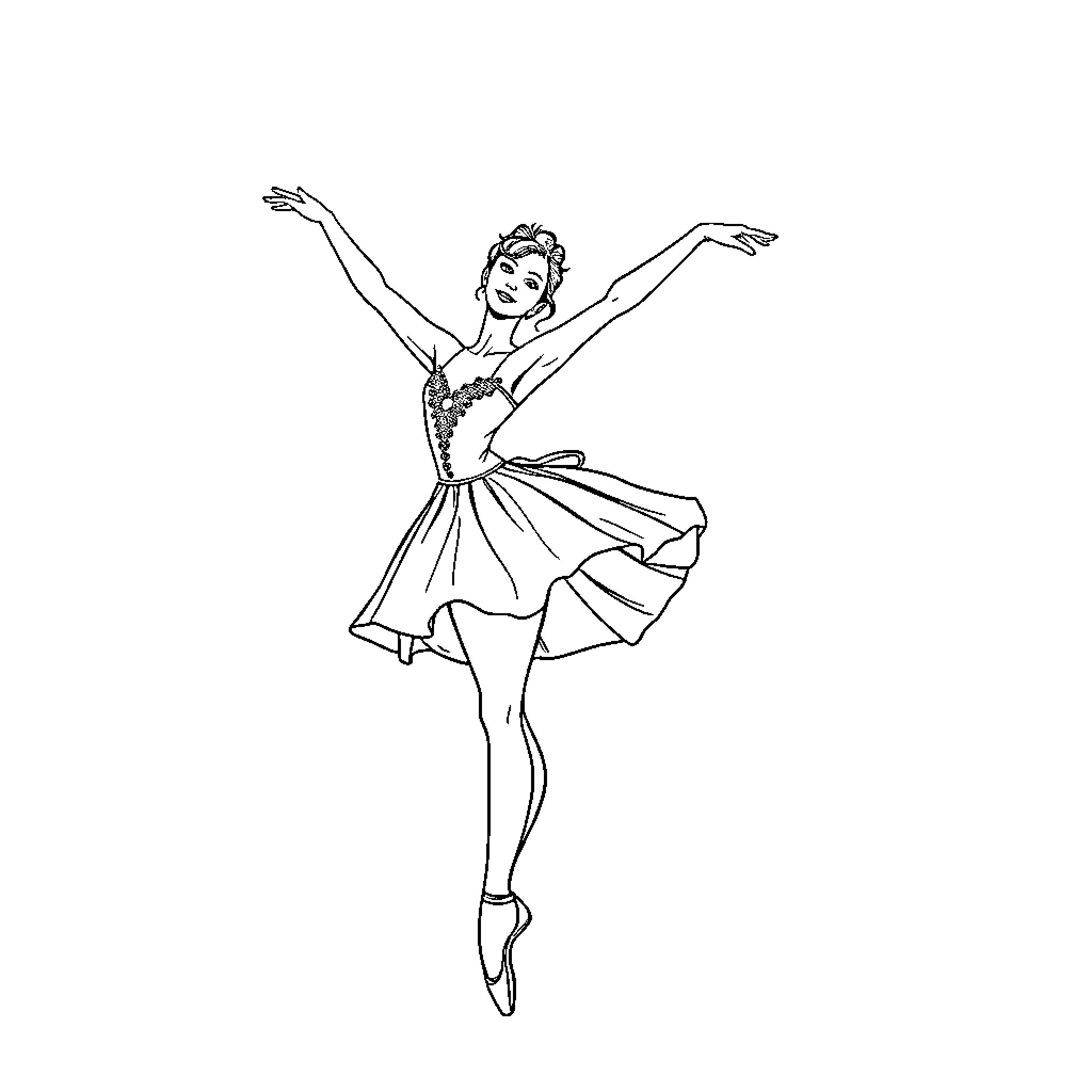 Ballerina performing a graceful dance Coloring Page (free black-and-white line drawing printable PDF for all, from beginners to advanced learners, including children, teens, adults, and seniors)