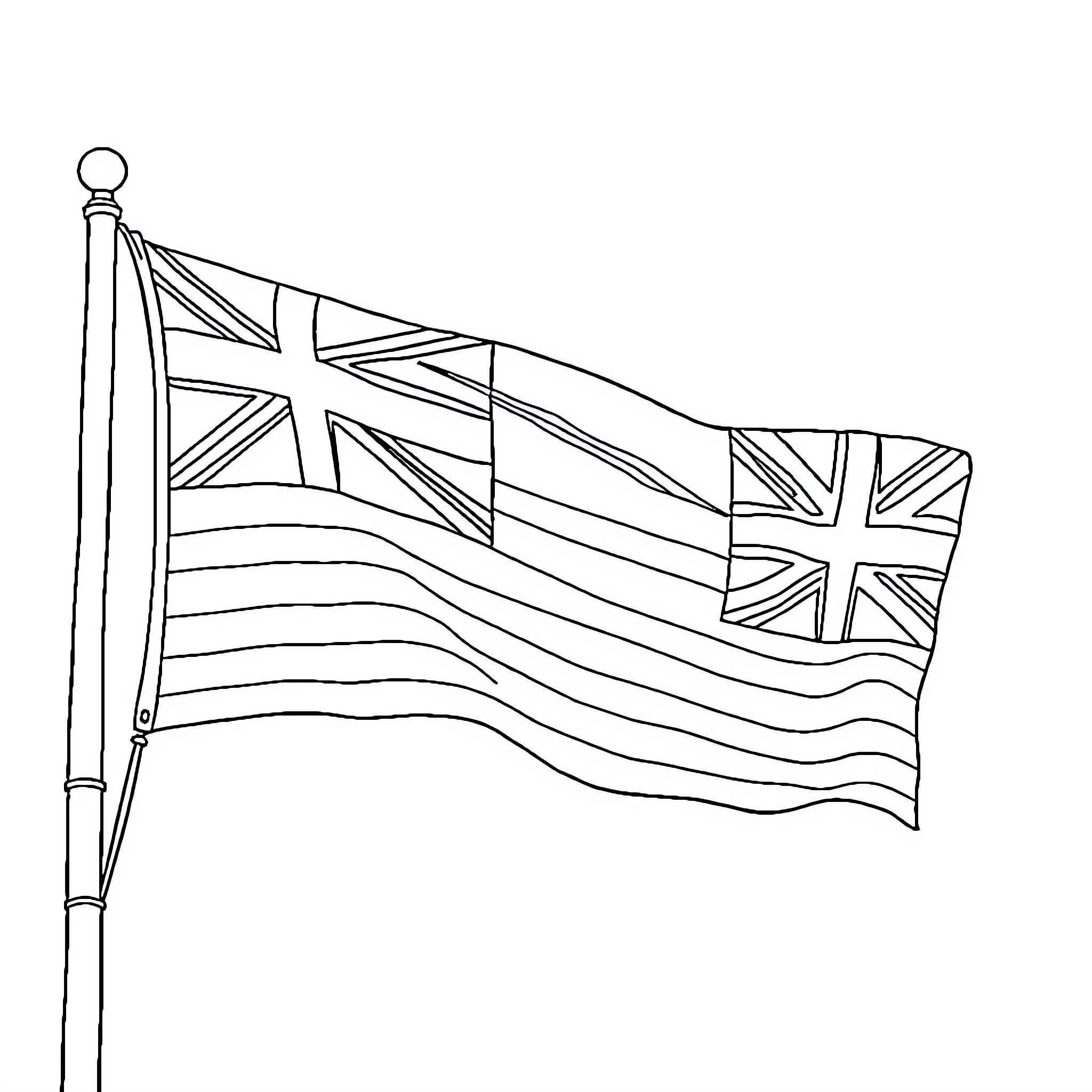 Hawaiian Flag Waving Proudly Coloring Page (free black-and-white line drawing printable PDF for all, from beginners to advanced learners, including children, teens, adults, and seniors)