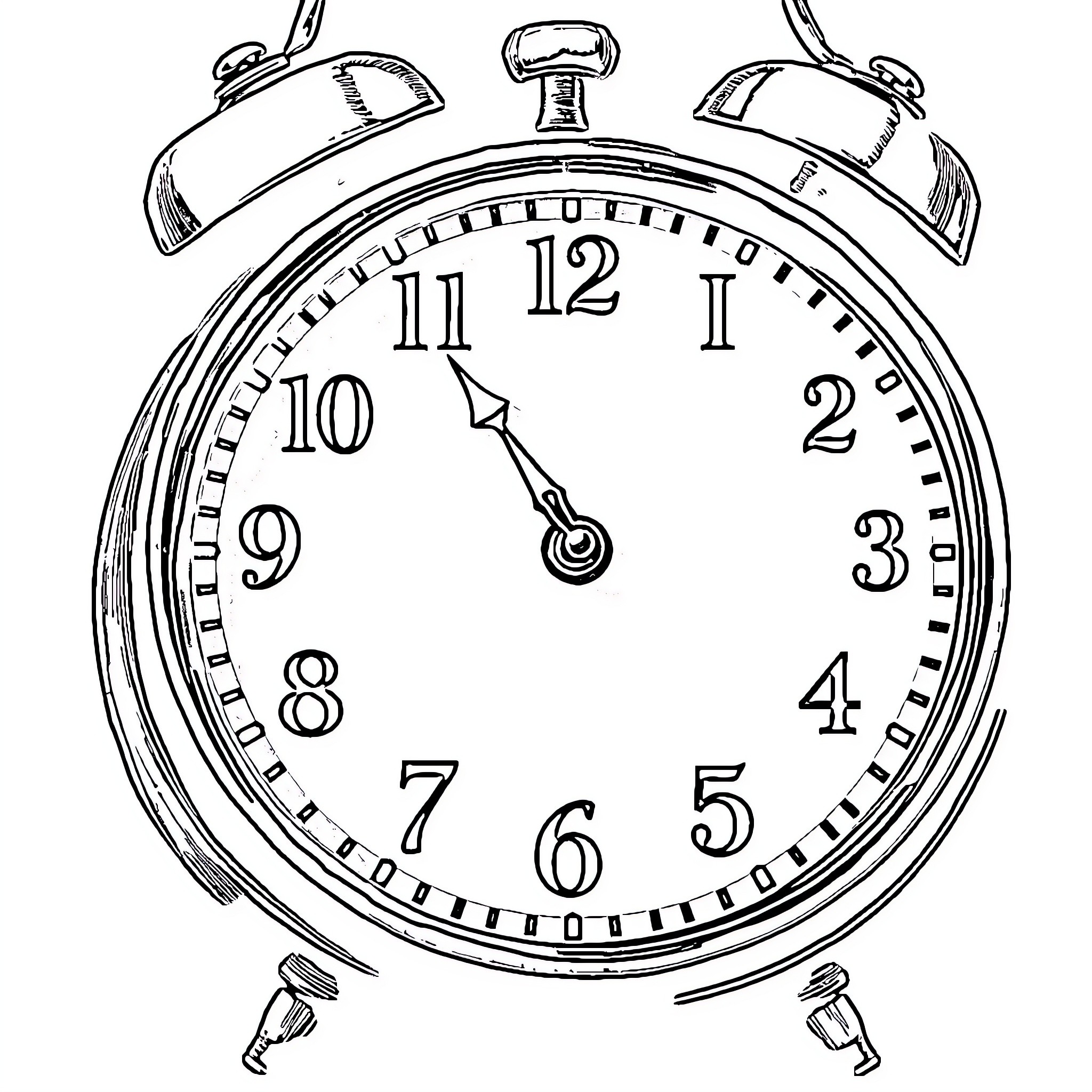 Clock with hands showing time Coloring Page (free black-and-white line drawing printable PDF for all, from beginners to advanced learners, including children, teens, adults, and seniors)