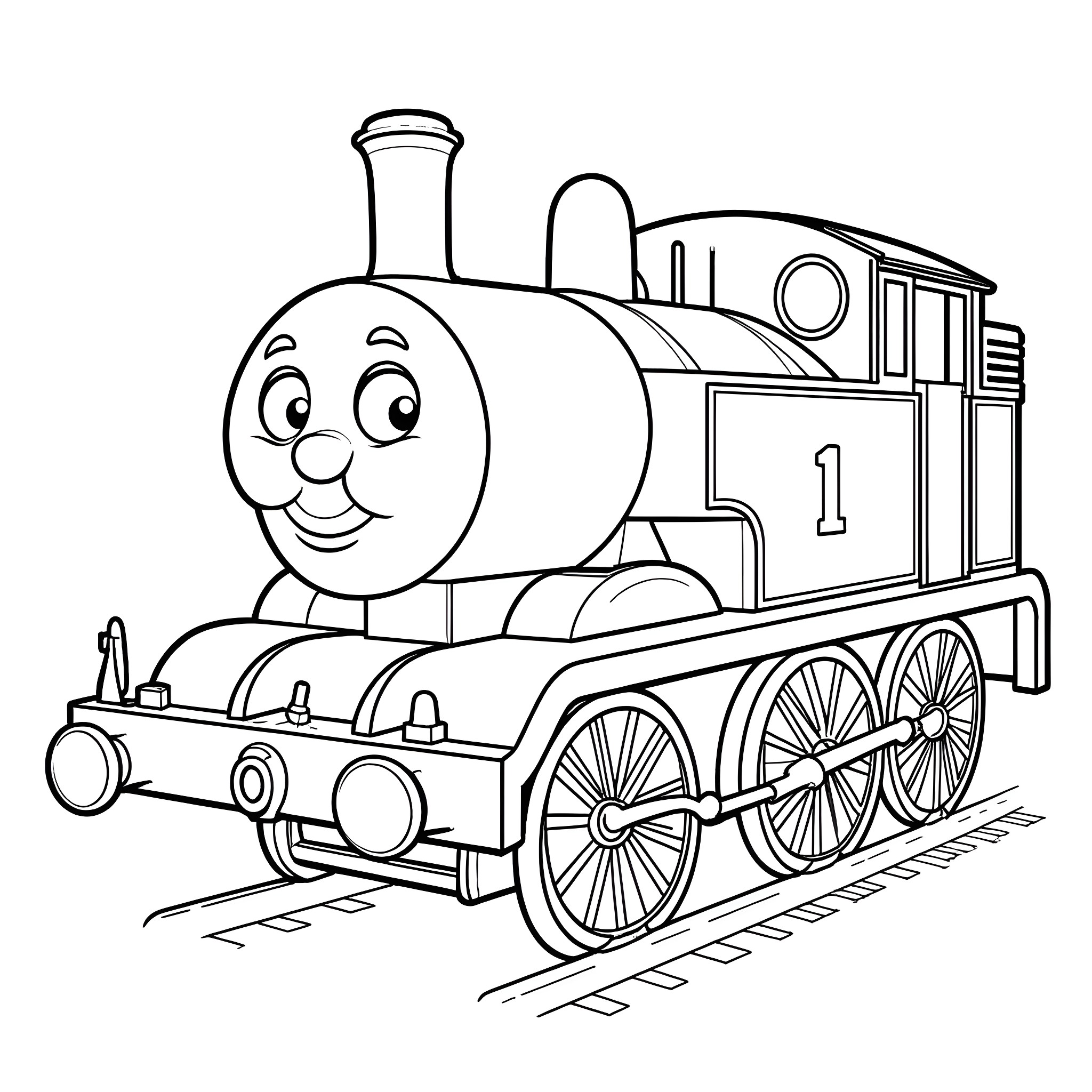 Thomas the happy and friendly train Coloring Page (free black-and-white line drawing printable PDF for all, from beginners to advanced learners, including children, teens, adults, and seniors)