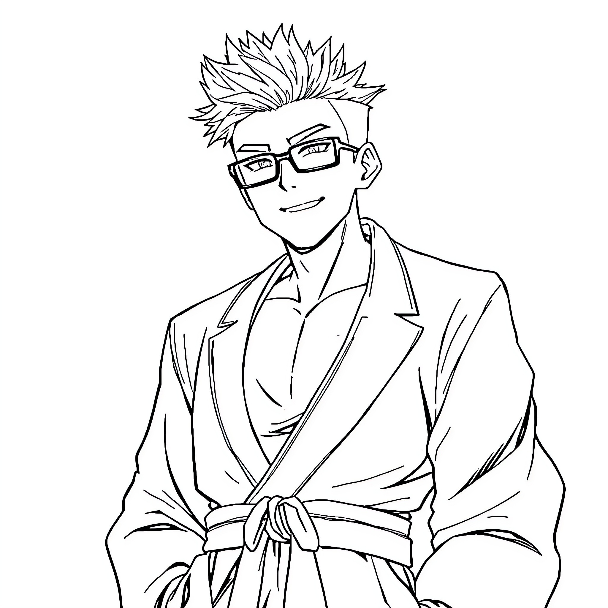 Toji Fushiguro in formal attire with a confident expression Coloring Page (free black-and-white line drawing printable PDF for all, from beginners to advanced learners, including children, teens, adults, and seniors)