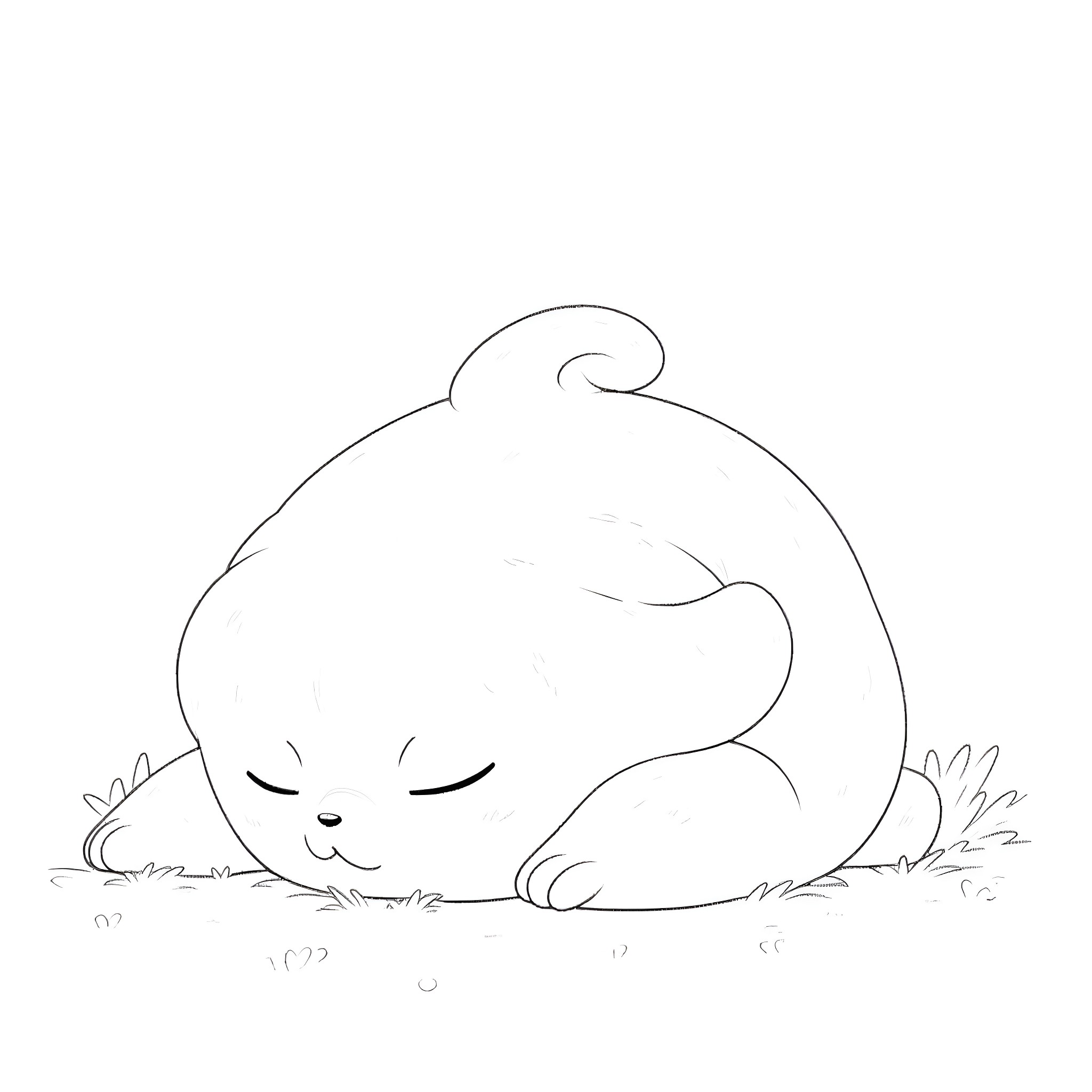 Snorlax sleeping peacefully in the grass Coloring Page (free black-and-white line drawing printable PDF for all, from beginners to advanced learners, including children, teens, adults, and seniors)