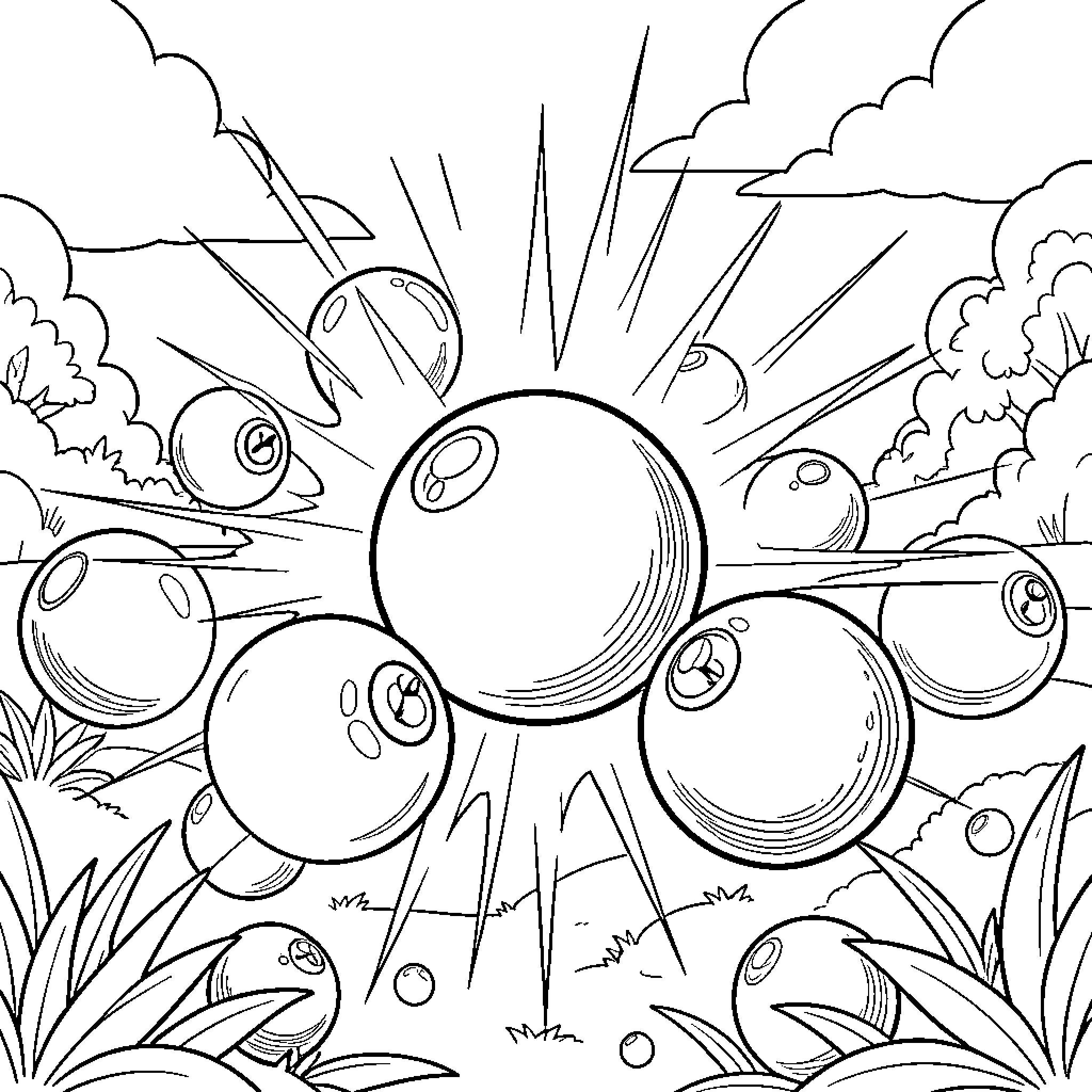 Dragon Ball Cosmic Sphere Landscape Coloring Page (free black-and-white line drawing printable PDF for all, from beginners to advanced learners, including children, teens, adults, and seniors)
