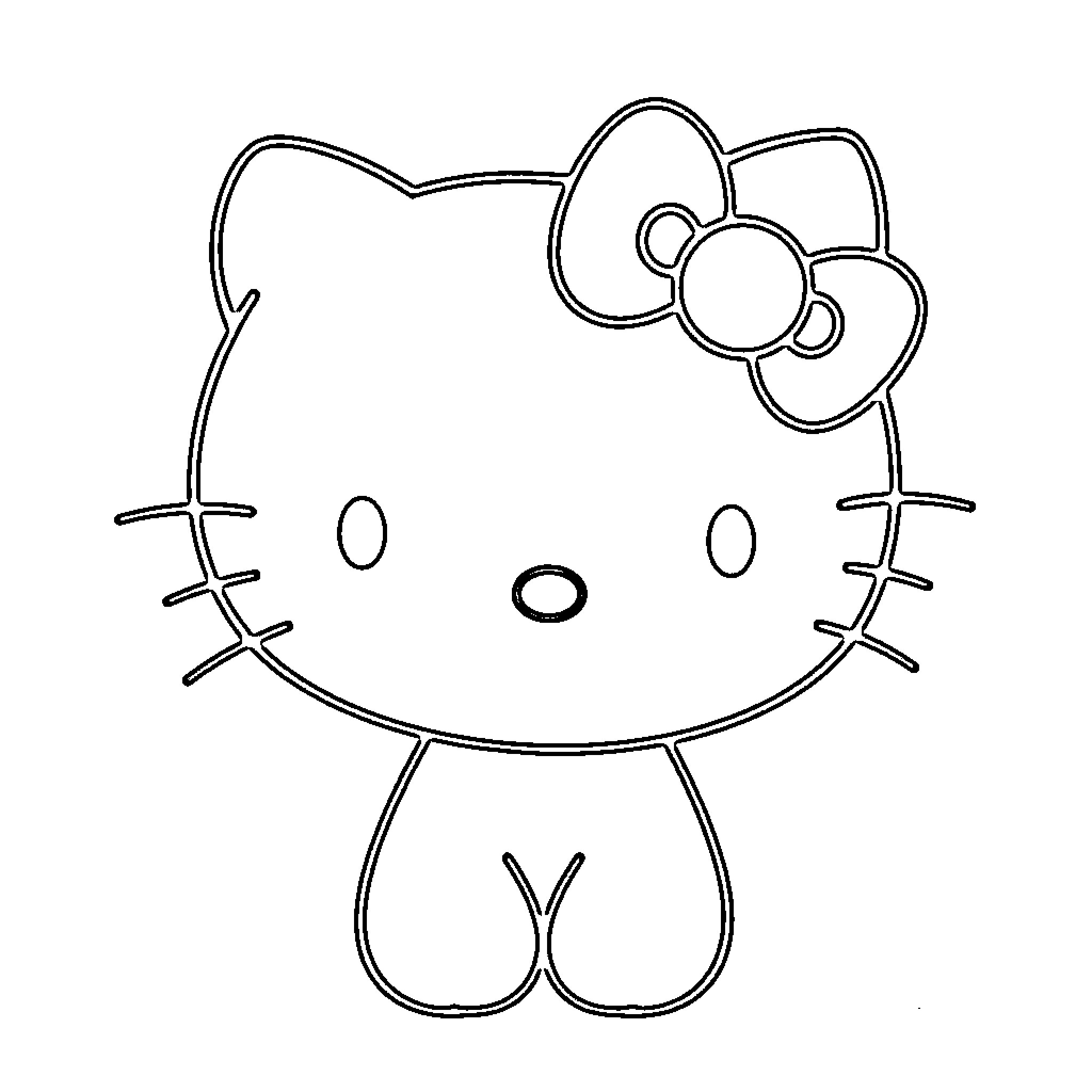 Hello Kitty Outline Drawing Coloring Page (free black-and-white line drawing printable PDF for all, from beginners to advanced learners, including children, teens, adults, and seniors)