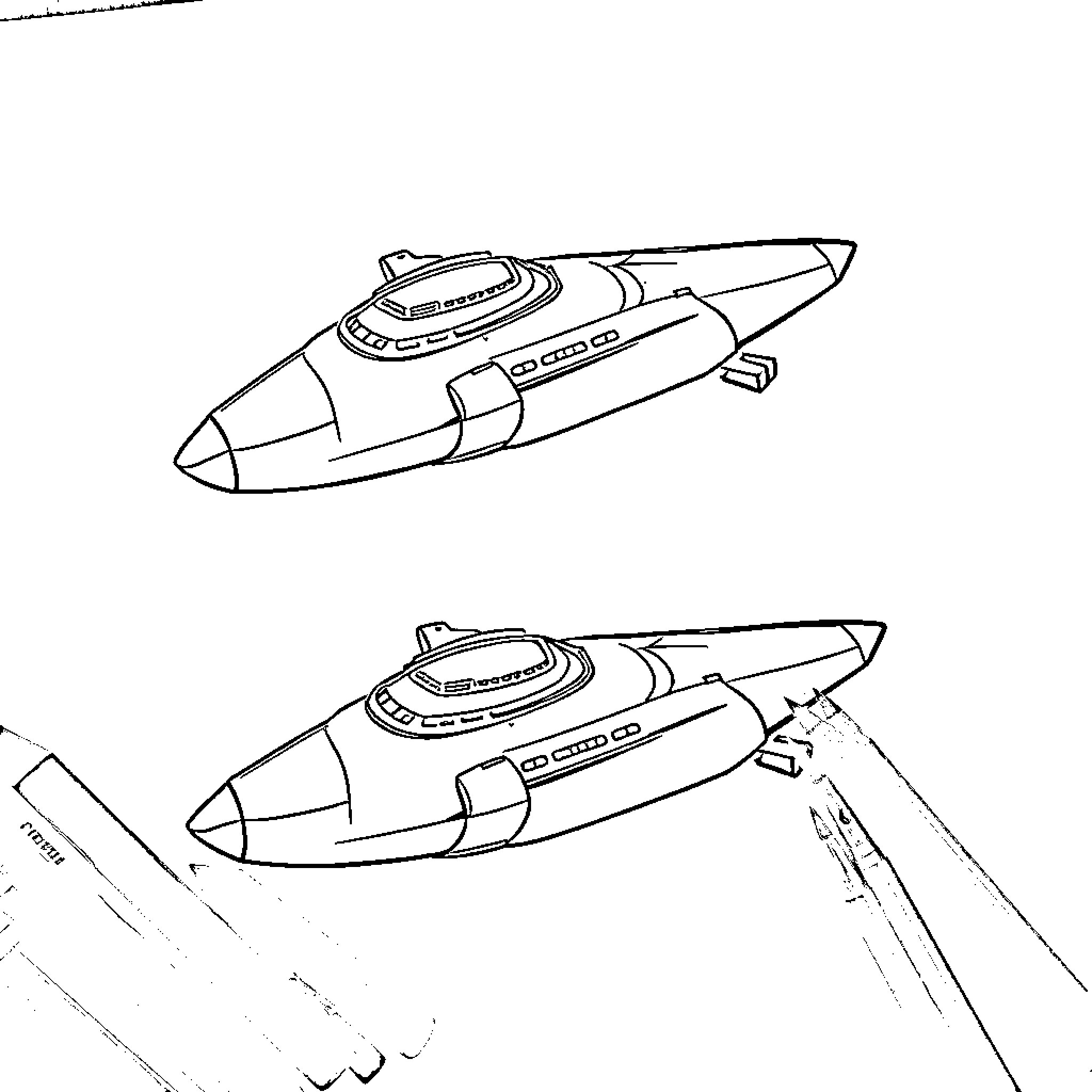 Spaceship flying through a futuristic landscape Coloring Page (free black-and-white line drawing printable PDF for all, from beginners to advanced learners, including children, teens, adults, and seniors)