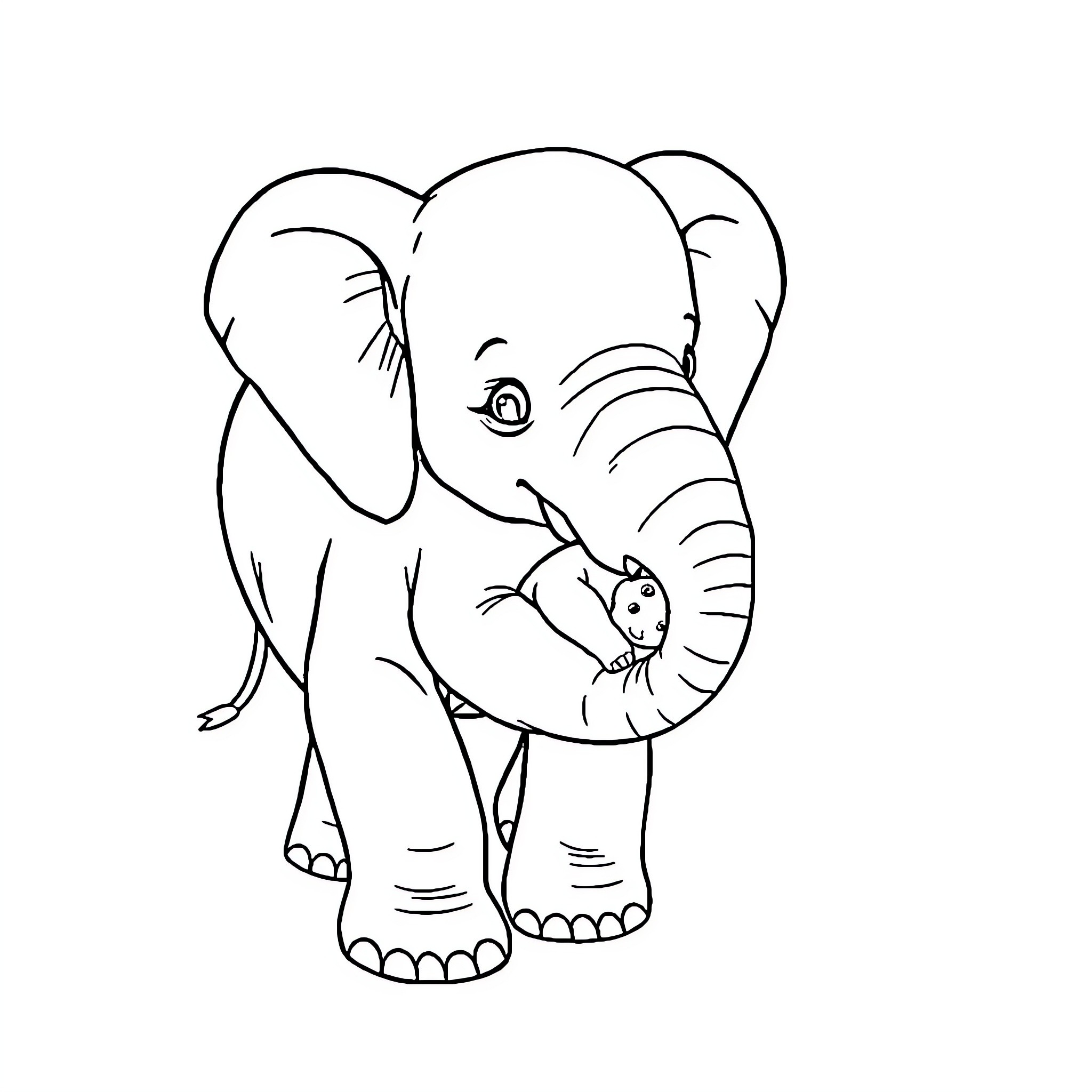Elephant with a curious expression Coloring Page (free black-and-white line drawing printable PDF for all, from beginners to advanced learners, including children, teens, adults, and seniors)