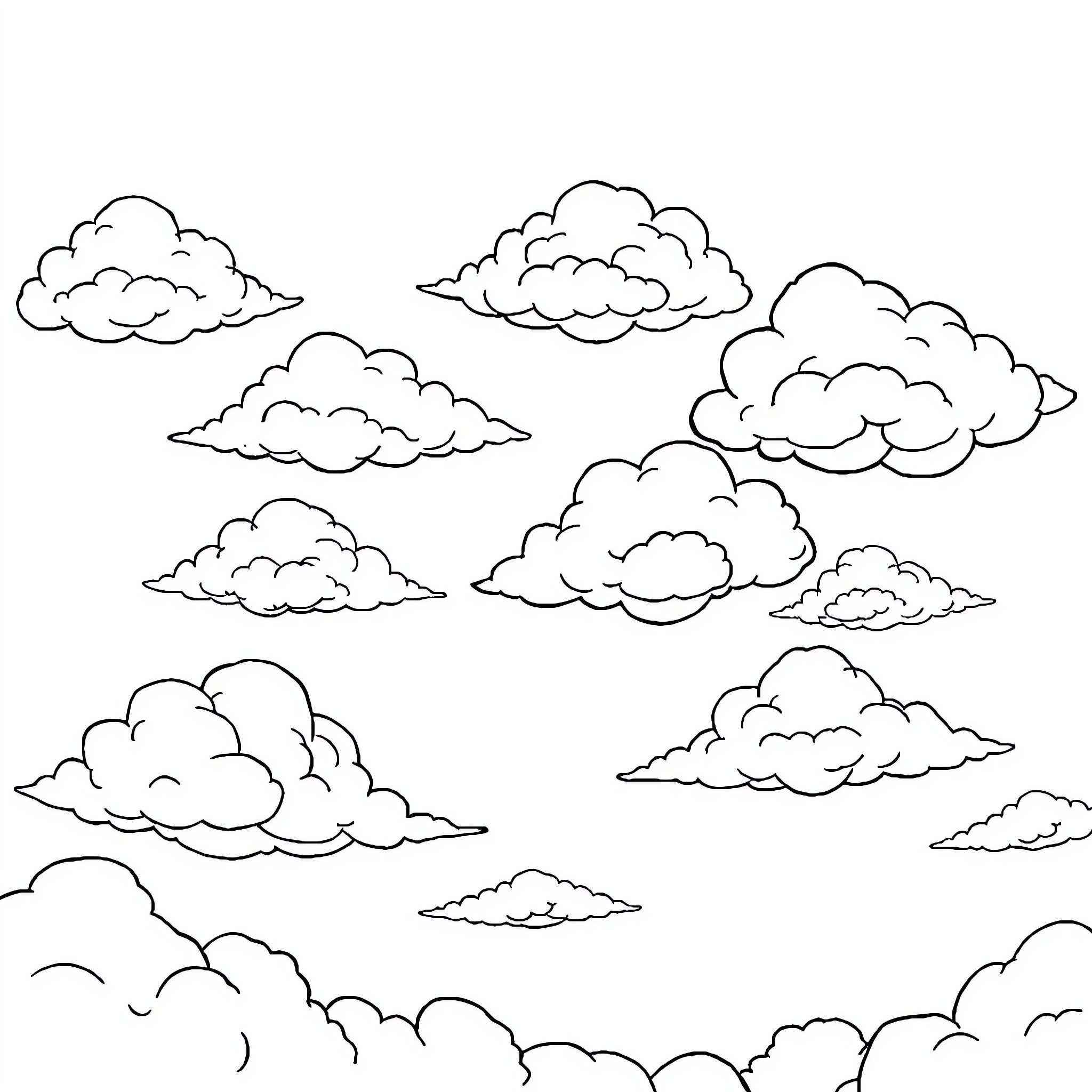 Cloud Formations in the Sky Coloring Page (free black-and-white line drawing printable PDF for all, from beginners to advanced learners, including children, teens, adults, and seniors)