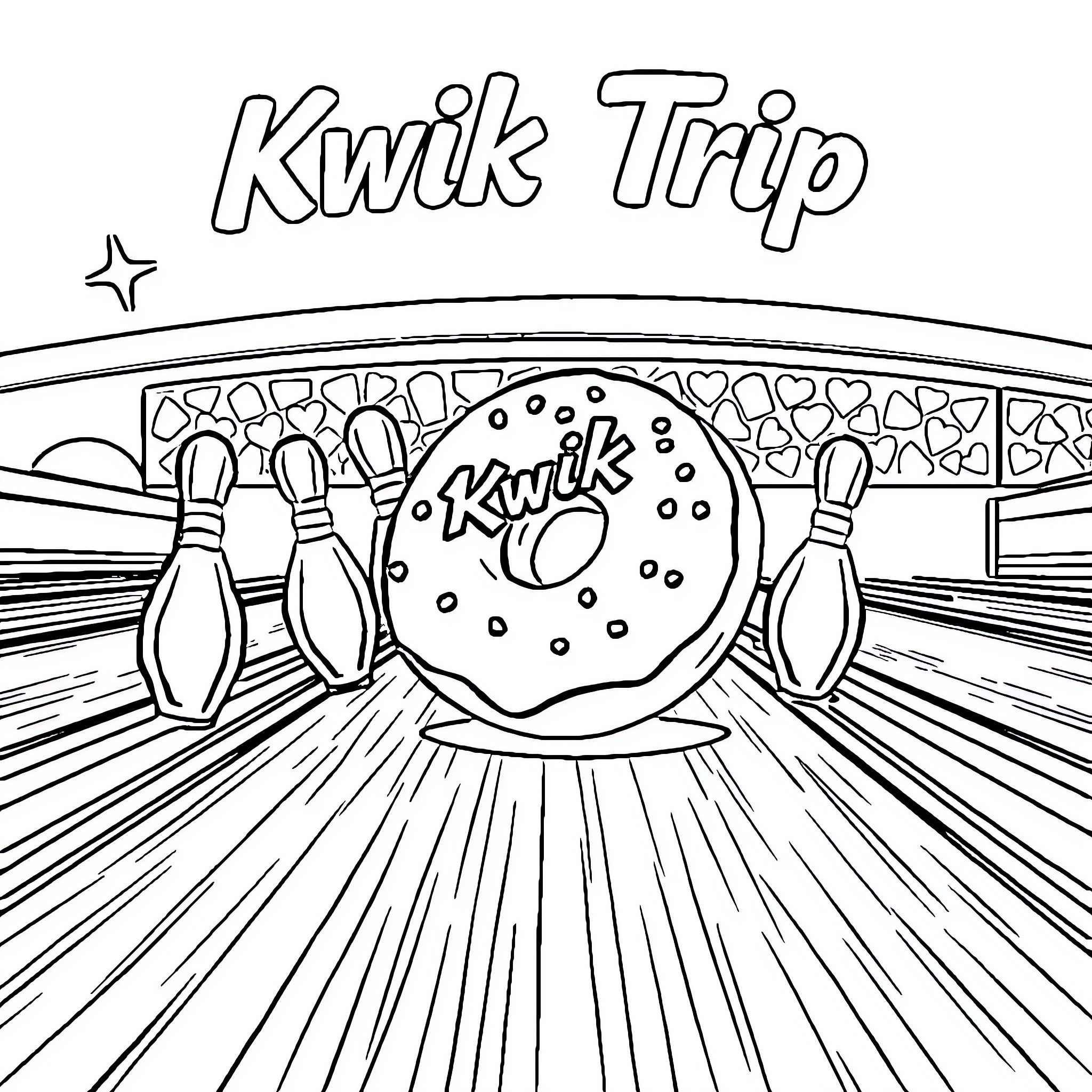 Donut Bowling with Excitement Coloring Page (free black-and-white line drawing printable PDF for all, from beginners to advanced learners, including children, teens, adults, and seniors)