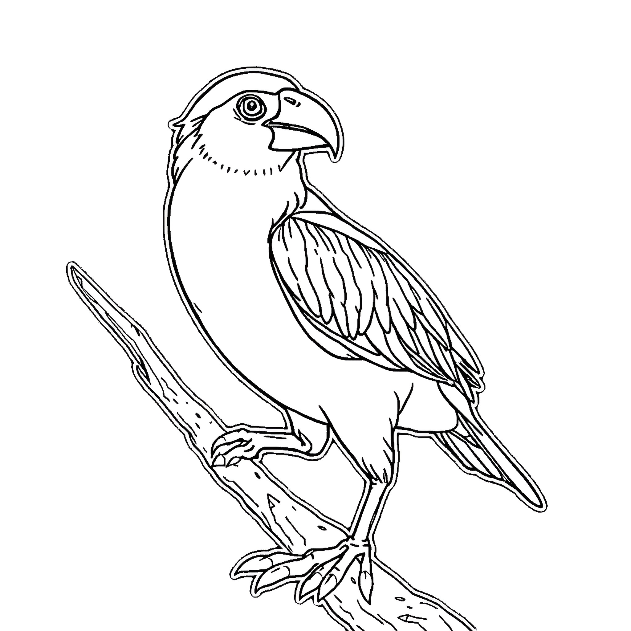 Blue Footed Booby perched on branch Coloring Page (free black-and-white line drawing printable PDF for all, from beginners to advanced learners, including children, teens, adults, and seniors)