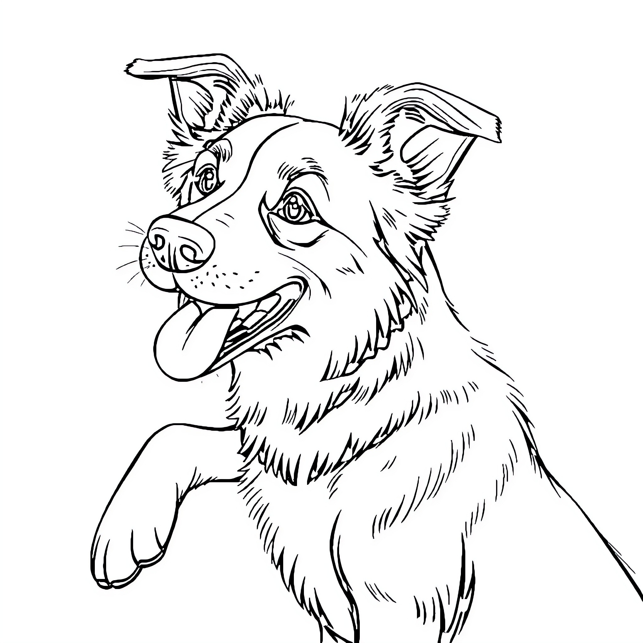 Dog with happy expression Coloring Page (free black-and-white line drawing printable PDF for all, from beginners to advanced learners, including children, teens, adults, and seniors)