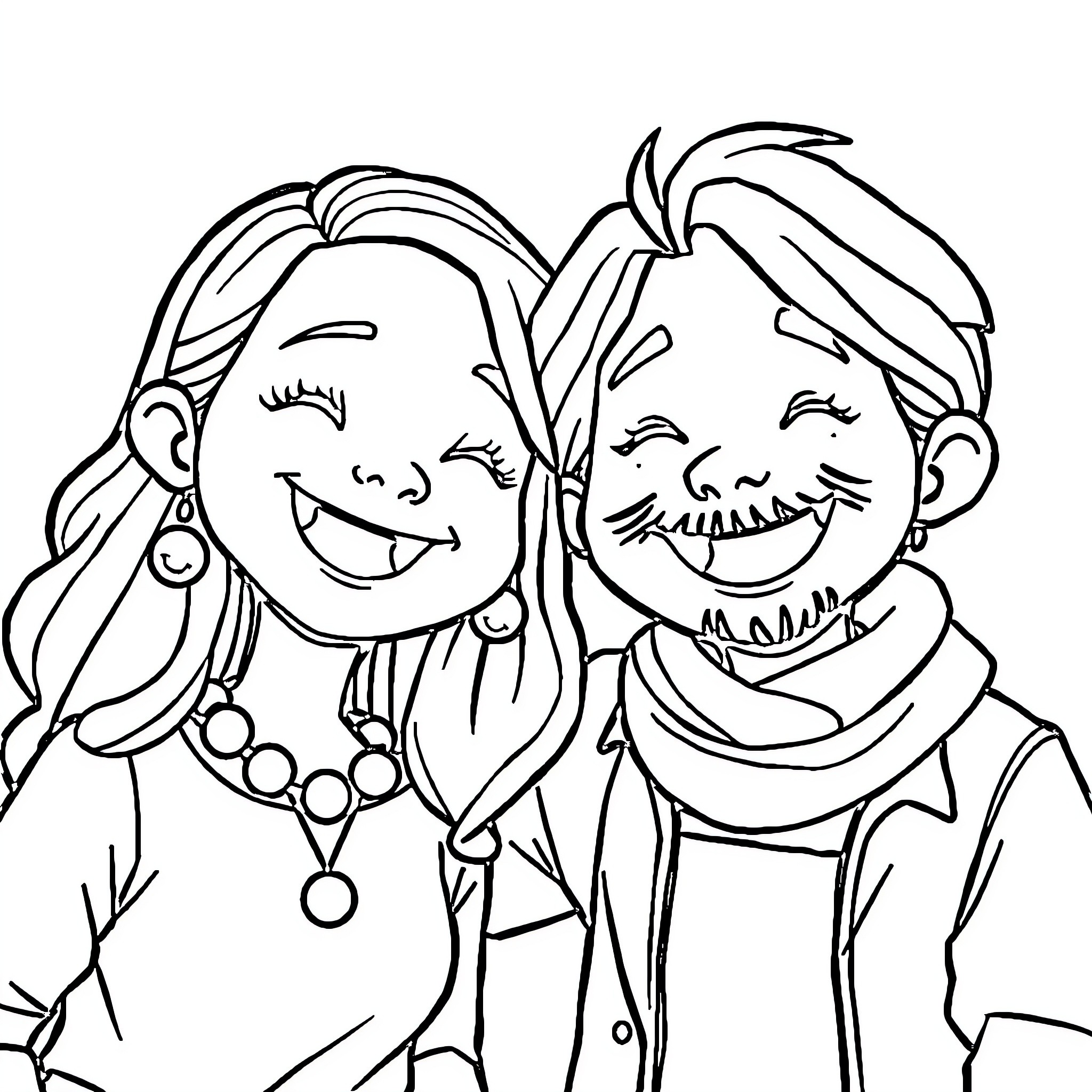 Figure of Smiling Individuals in Casual Attire Coloring Page (free black-and-white line drawing printable PDF for all, from beginners to advanced learners, including children, teens, adults, and seniors)