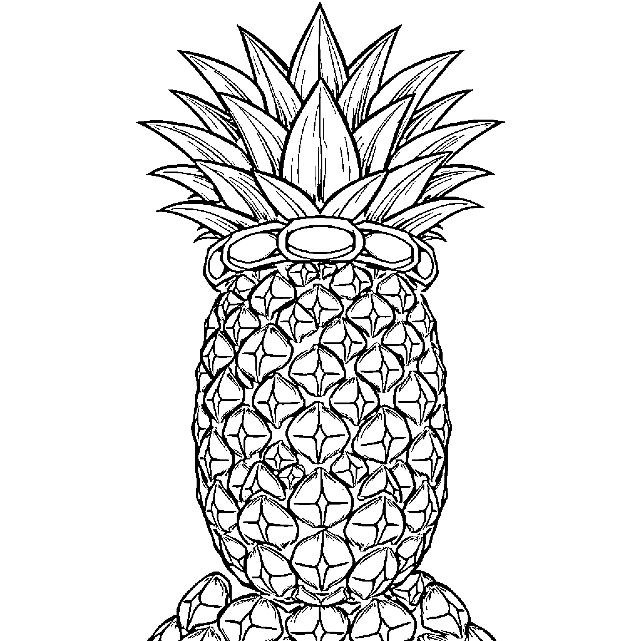 Pineapple with sunglasses in black and white Coloring Page (free black-and-white line drawing printable PDF for all, from beginners to advanced learners, including children, teens, adults, and seniors)