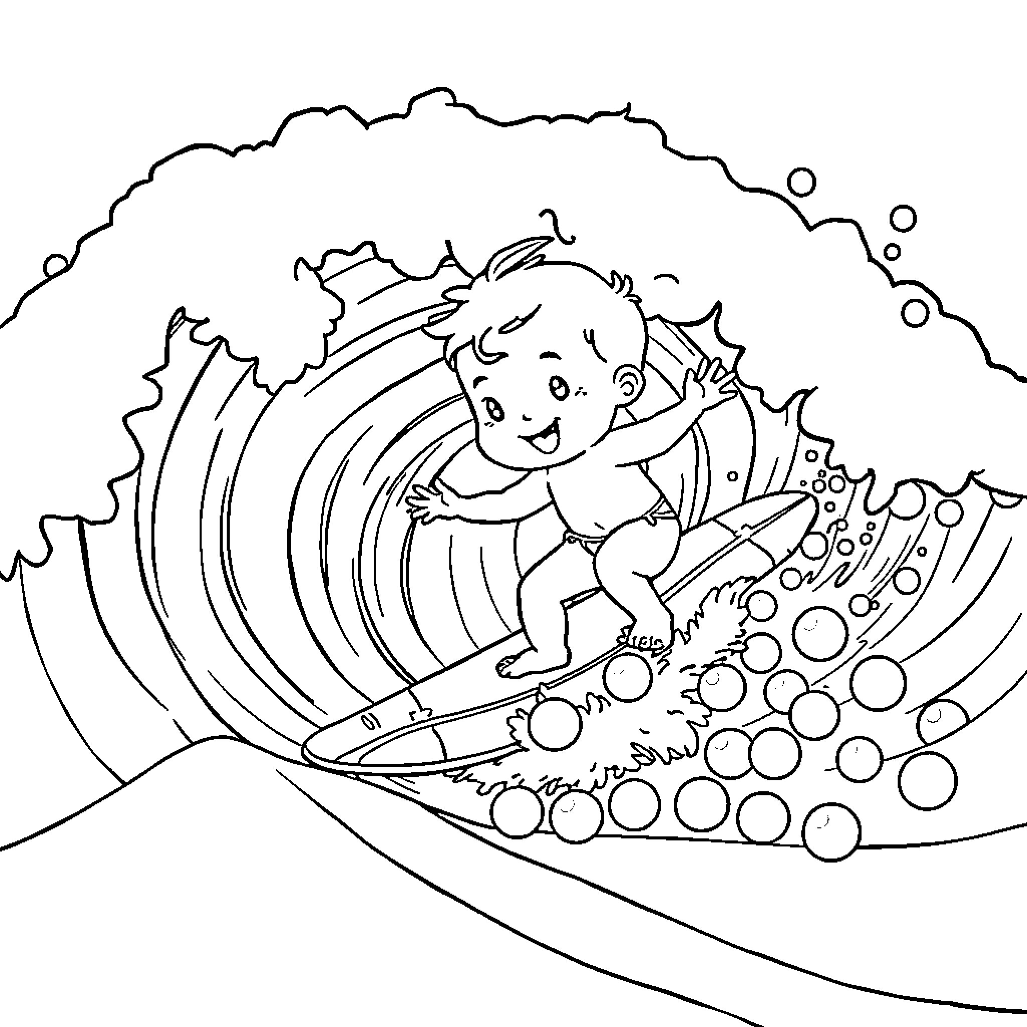 Bebe enjoying a whimsical bubble bath adventure Coloring Page (free black-and-white line drawing printable PDF for all, from beginners to advanced learners, including children, teens, adults, and seniors)