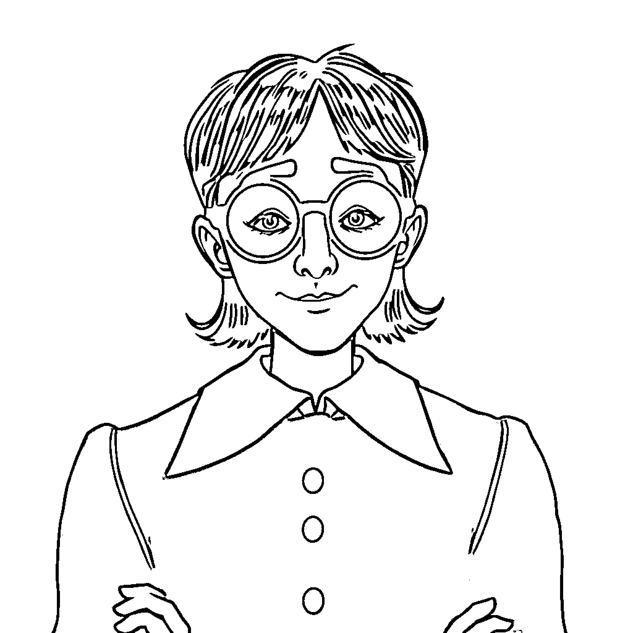 Man wearing glasses with serious expression Coloring Page (free black-and-white line drawing printable PDF for all, from beginners to advanced learners, including children, teens, adults, and seniors)