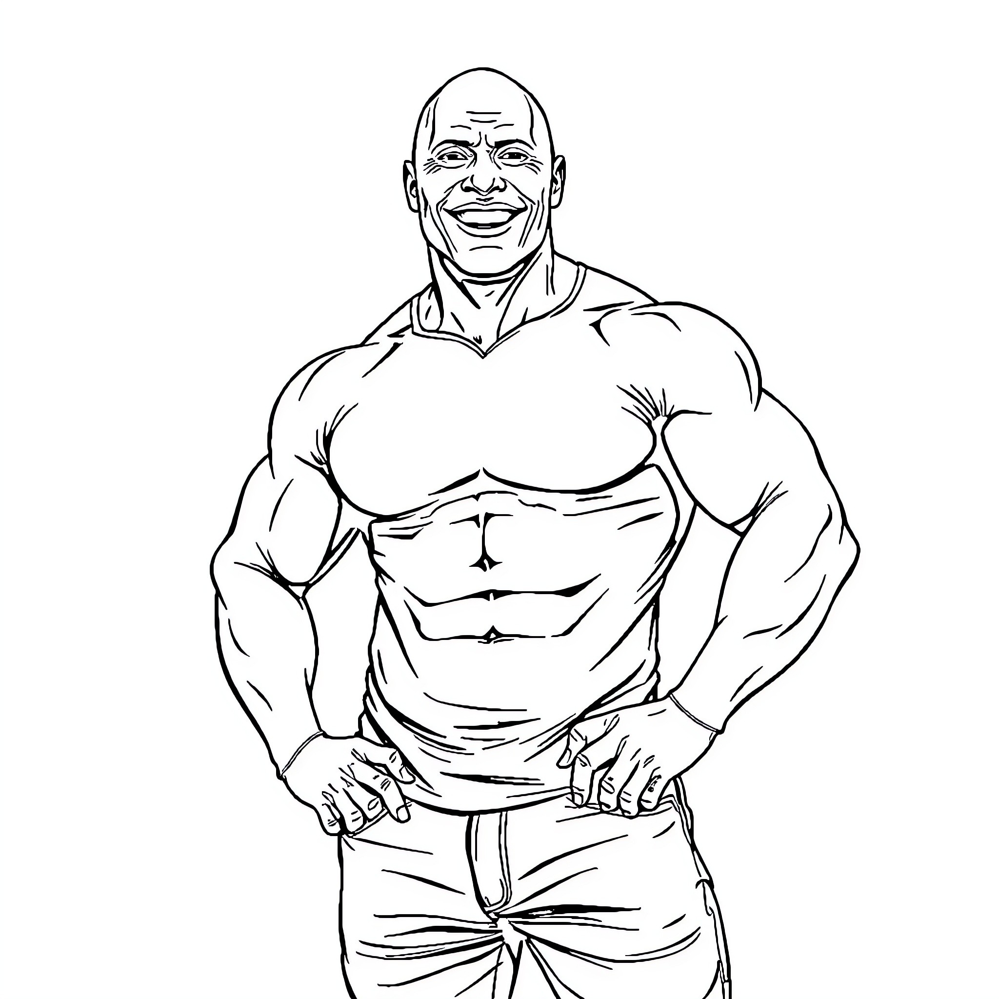 Dwayne Johnson's Muscular Physique in Casual Attire Coloring Page (free black-and-white line drawing printable PDF for all, from beginners to advanced learners, including children, teens, adults, and seniors)
