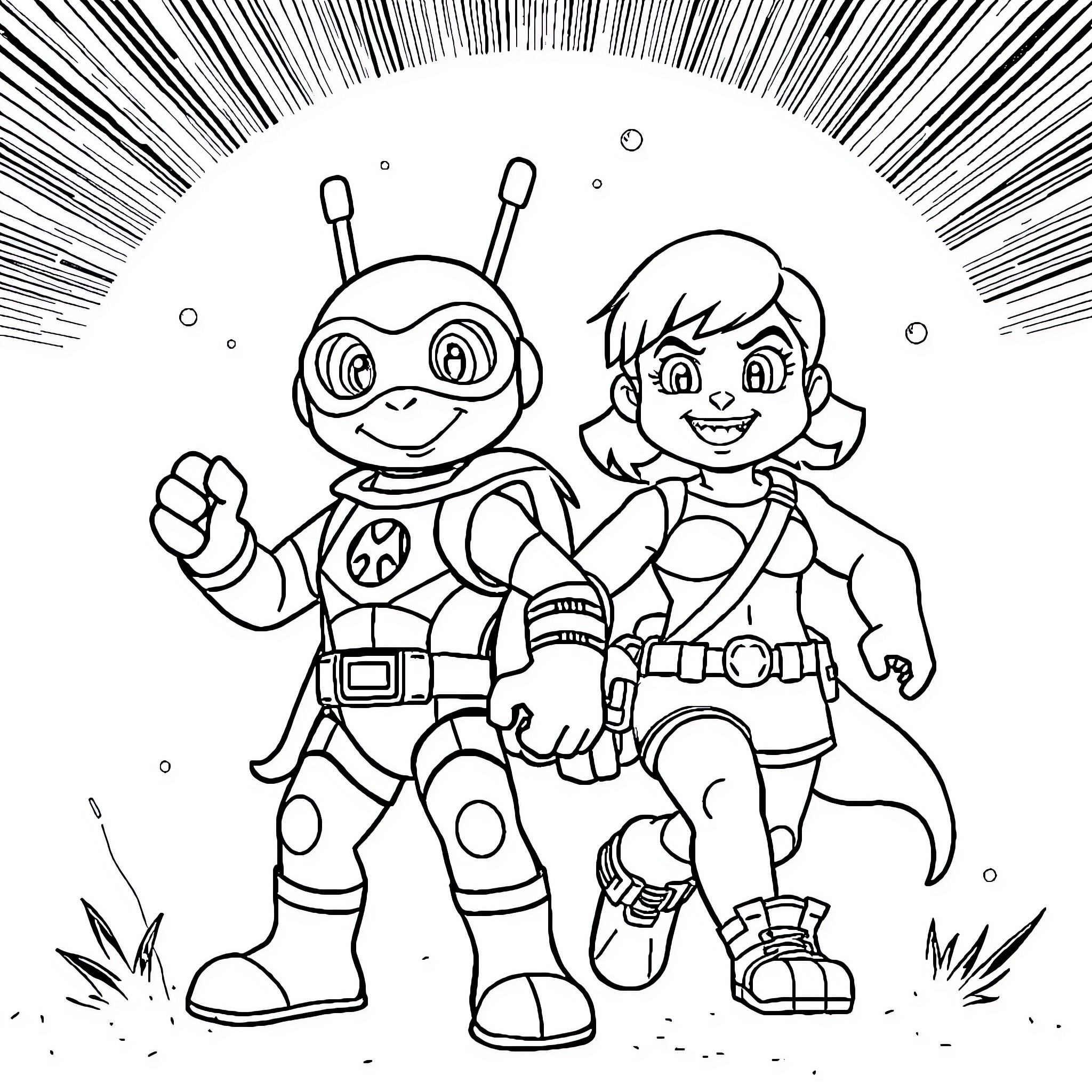 Hulk Superheroes Save the Day Together Coloring Page (free black-and-white line drawing printable PDF for all, from beginners to advanced learners, including children, teens, adults, and seniors)