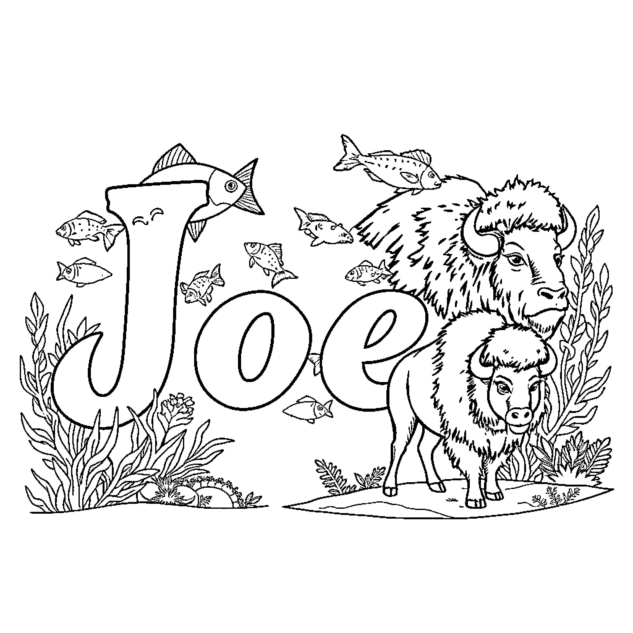 Joe's wildlife adventure with animals and nature Coloring Page (free black-and-white line drawing printable PDF for all, from beginners to advanced learners, including children, teens, adults, and seniors)