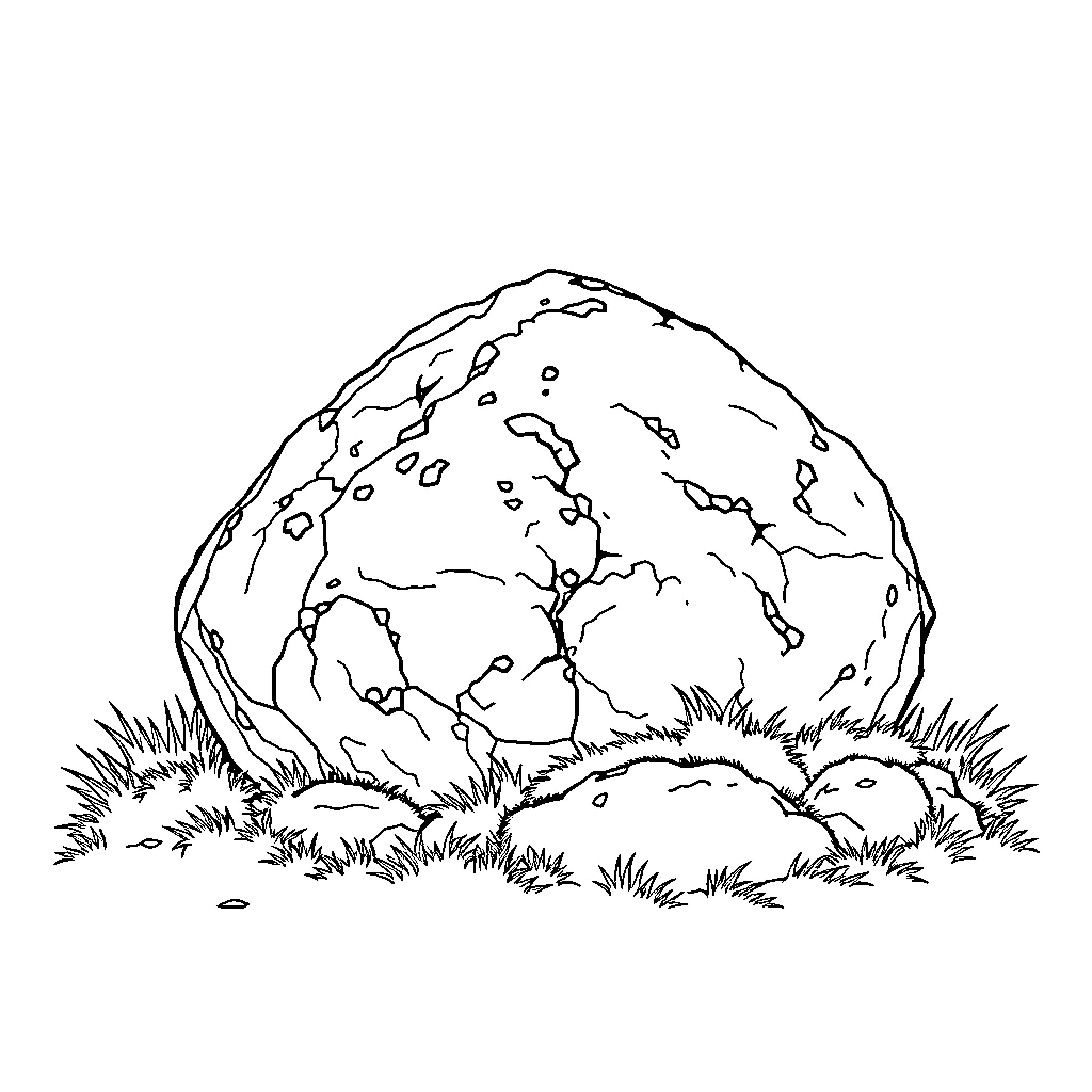 Boulder in the wilderness Coloring Page (free black-and-white line drawing printable PDF for all, from beginners to advanced learners, including children, teens, adults, and seniors)
