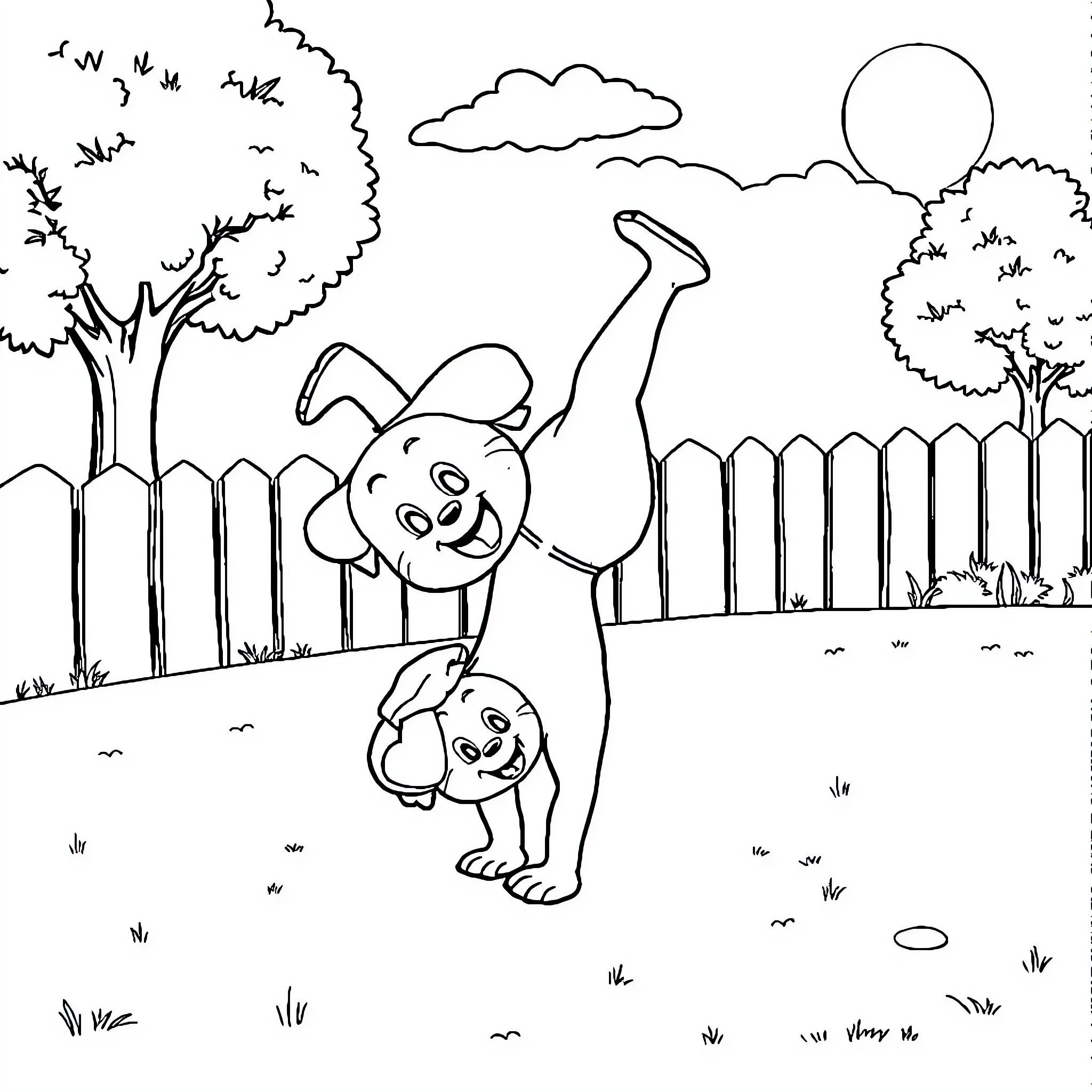 Tchoupi playing joyfully in the backyard Coloring Page (free black-and-white line drawing printable PDF for all, from beginners to advanced learners, including children, teens, adults, and seniors)
