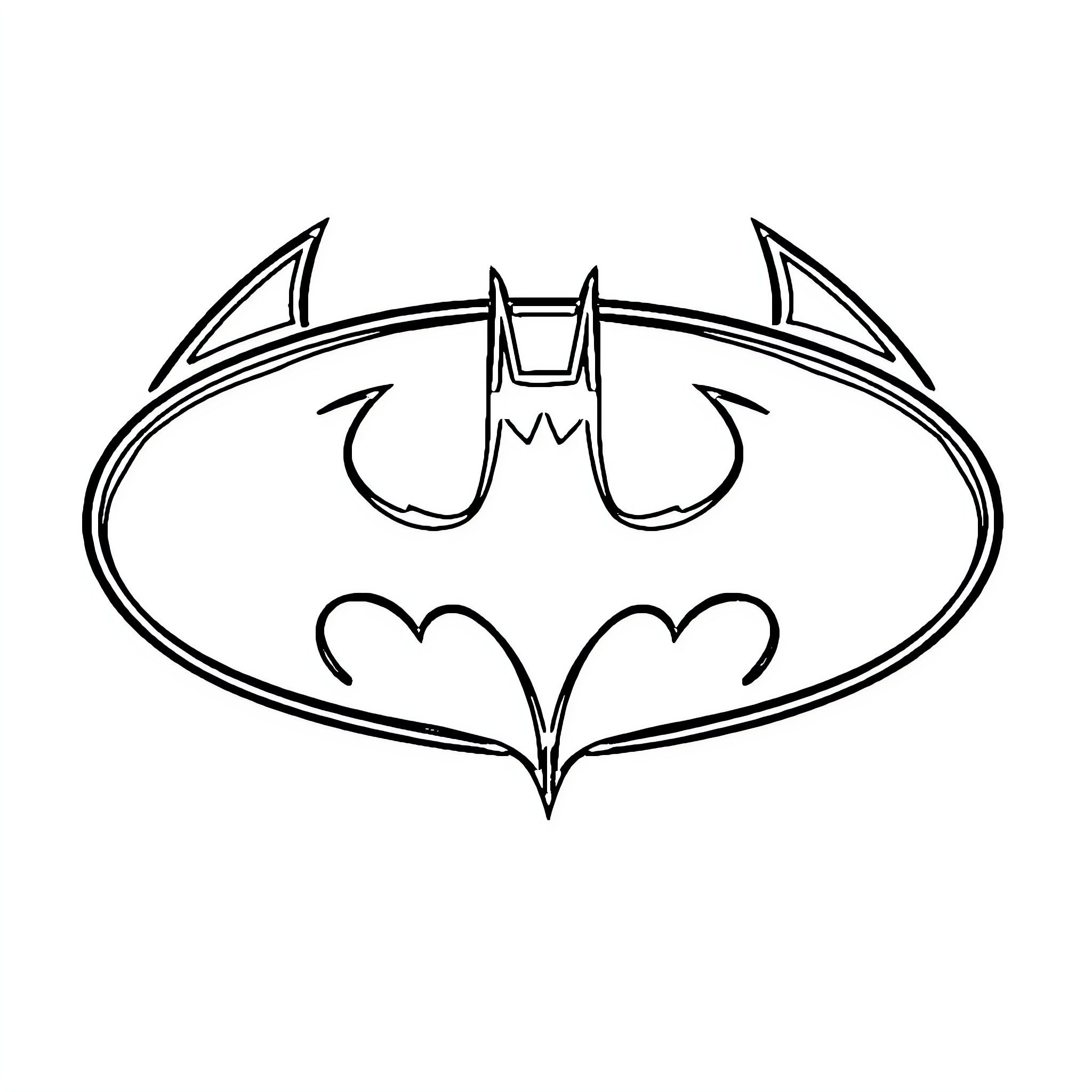 Batman Logo with Bat Wings and Mask Coloring Page (free black-and-white line drawing printable PDF for all, from beginners to advanced learners, including children, teens, adults, and seniors)