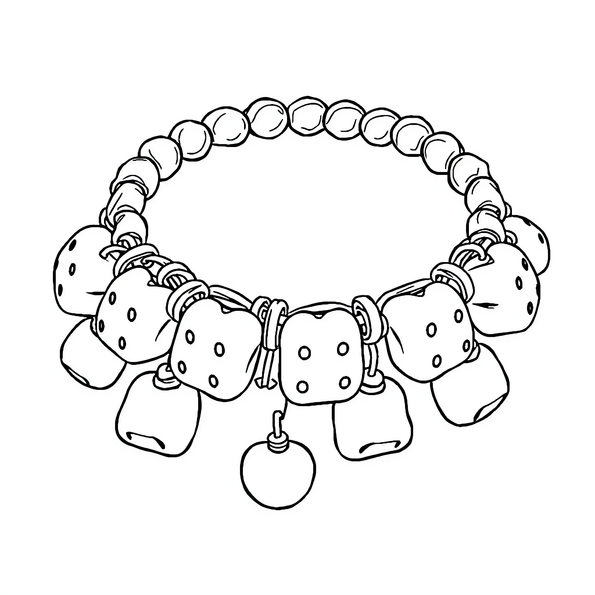 Bracelet with Spotted Charm Accessories Coloring Page (free black-and-white line drawing printable PDF for all, from beginners to advanced learners, including children, teens, adults, and seniors)