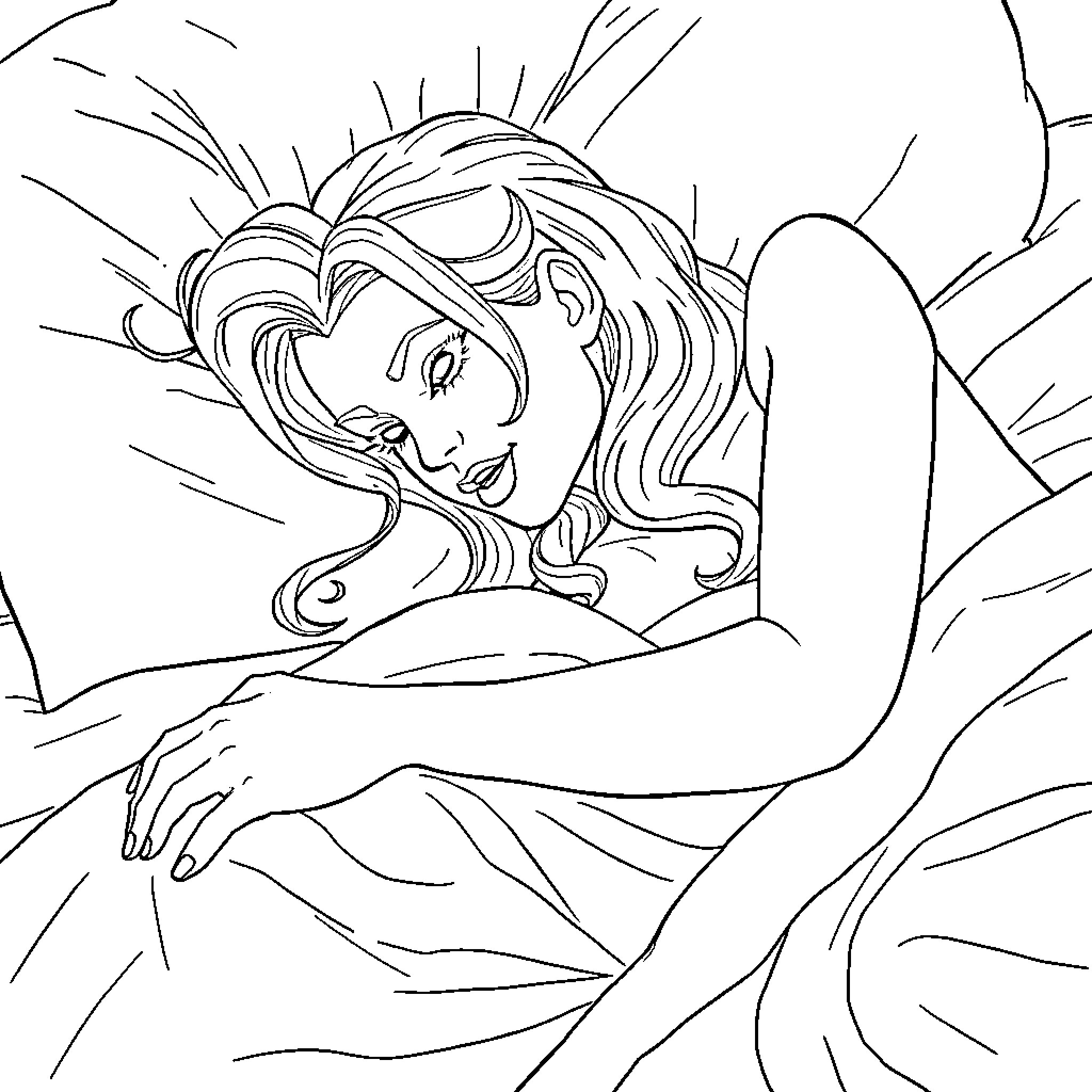 Poison Ivy resting peacefully in nature Coloring Page (free black-and-white line drawing printable PDF for all, from beginners to advanced learners, including children, teens, adults, and seniors)
