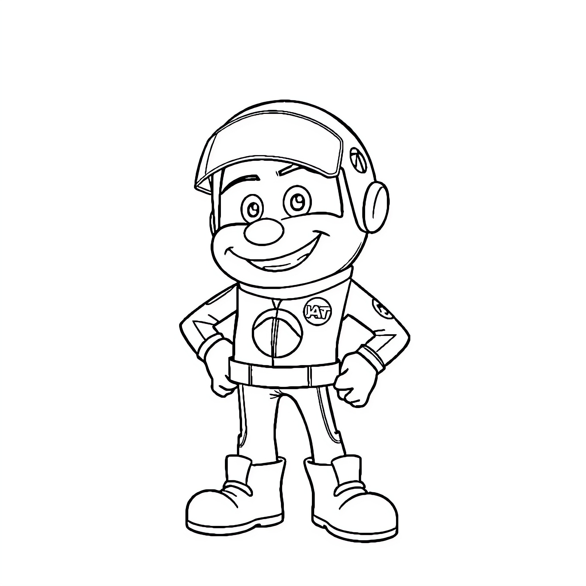 Flash McQueen smiling in racing outfit with headphones Coloring Page (free black-and-white line drawing printable PDF for all, from beginners to advanced learners, including children, teens, adults, and seniors)