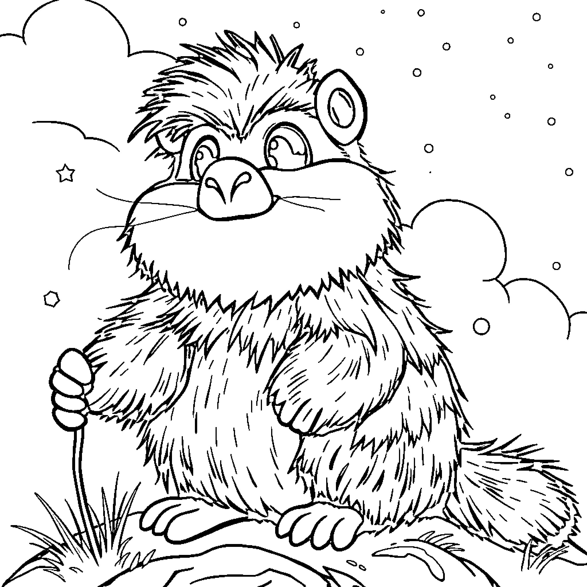 Lemming exploring the snowy landscape Coloring Page (free black-and-white line drawing printable PDF for all, from beginners to advanced learners, including children, teens, adults, and seniors)