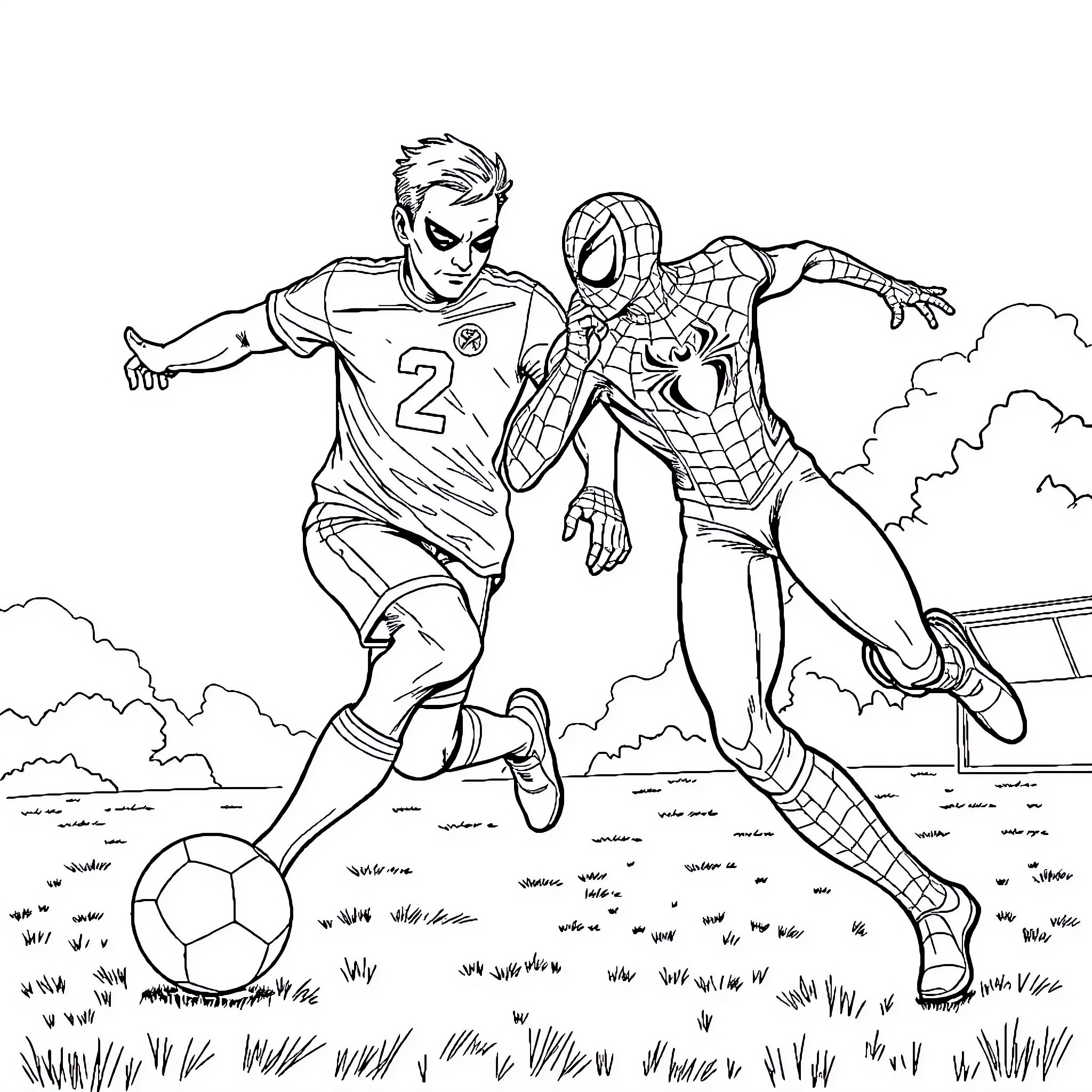 Capitaine Defenders Challenge on the Field Coloring Page (free black-and-white line drawing printable PDF for all, from beginners to advanced learners, including children, teens, adults, and seniors)