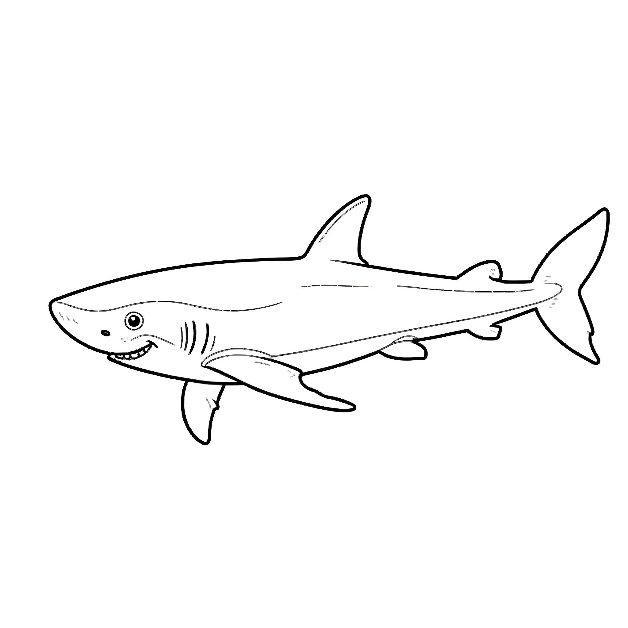 Shark swimming in the ocean Coloring Page (free black-and-white line drawing printable PDF for all, from beginners to advanced learners, including children, teens, adults, and seniors)