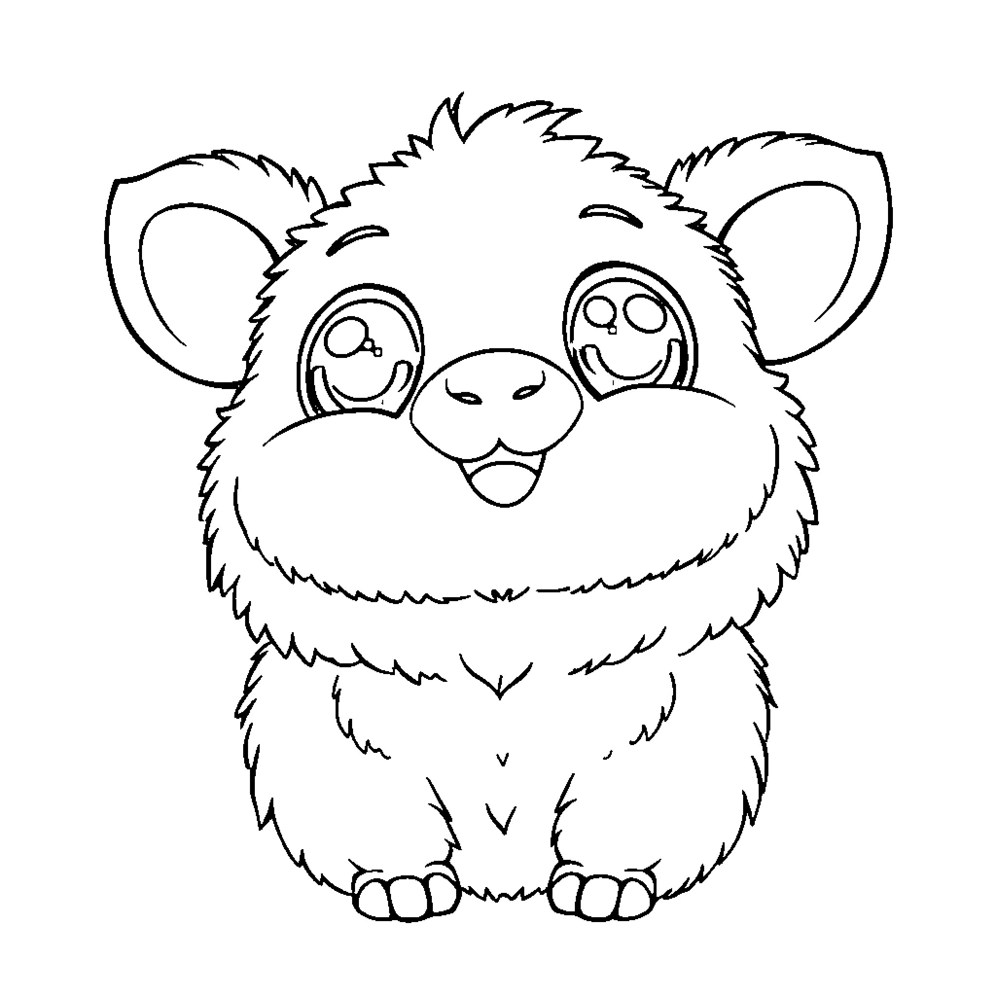 Labubu the Fluffy Creature's Delightful Expression Coloring Page (free black-and-white line drawing printable PDF for all, from beginners to advanced learners, including children, teens, adults, and seniors)