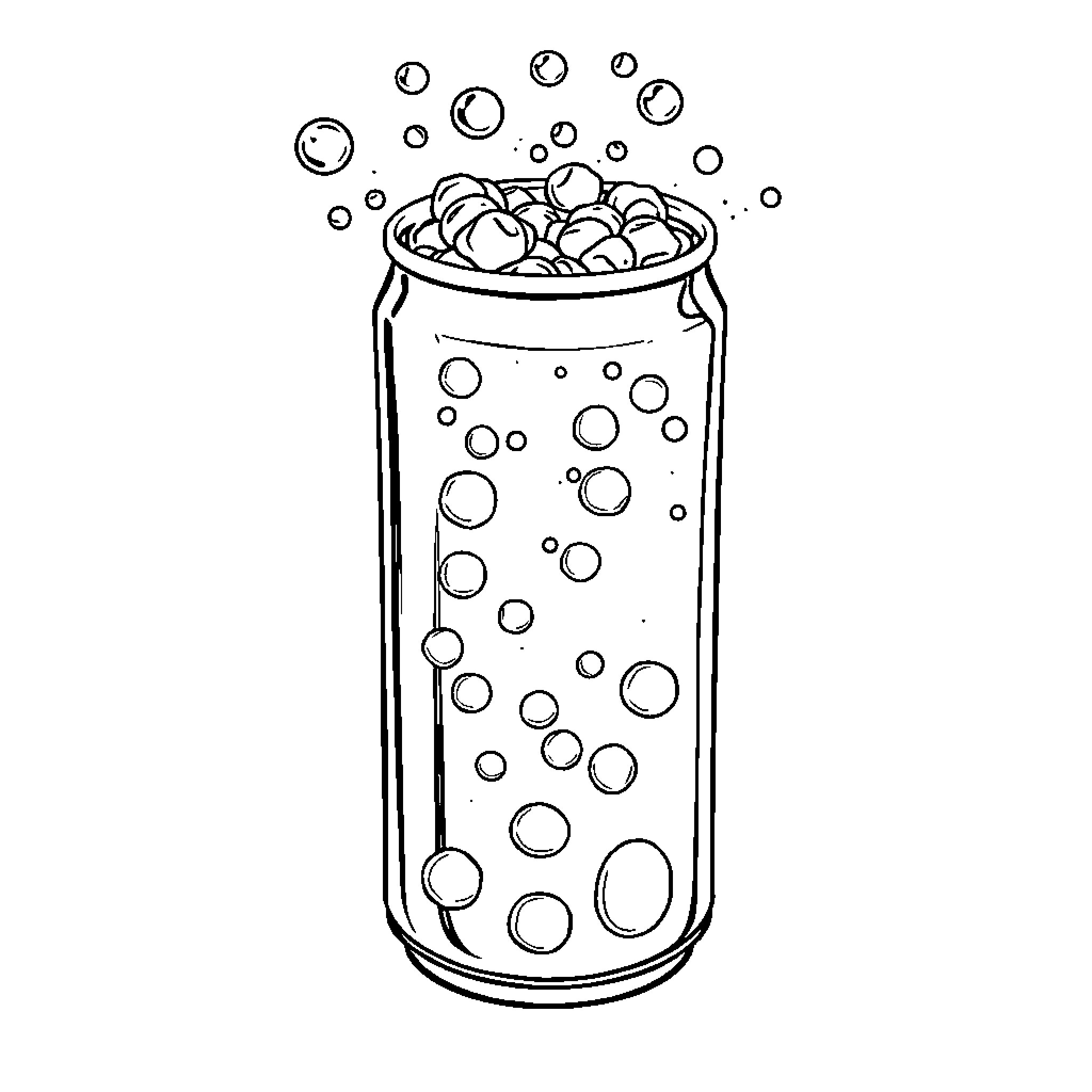 Soda fizzing in a glass Coloring Page (free black-and-white line drawing printable PDF for all, from beginners to advanced learners, including children, teens, adults, and seniors)