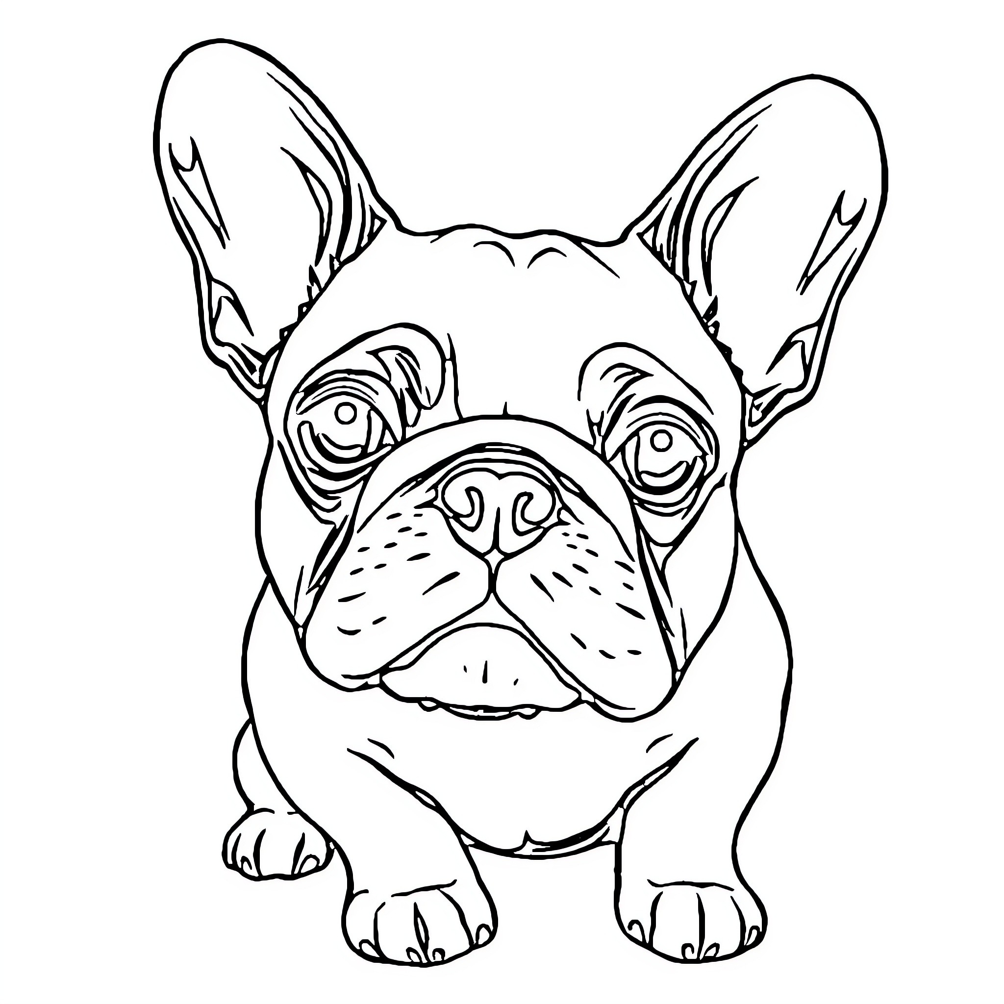 French Bulldog making a silly face Coloring Page (free black-and-white line drawing printable PDF for all, from beginners to advanced learners, including children, teens, adults, and seniors)