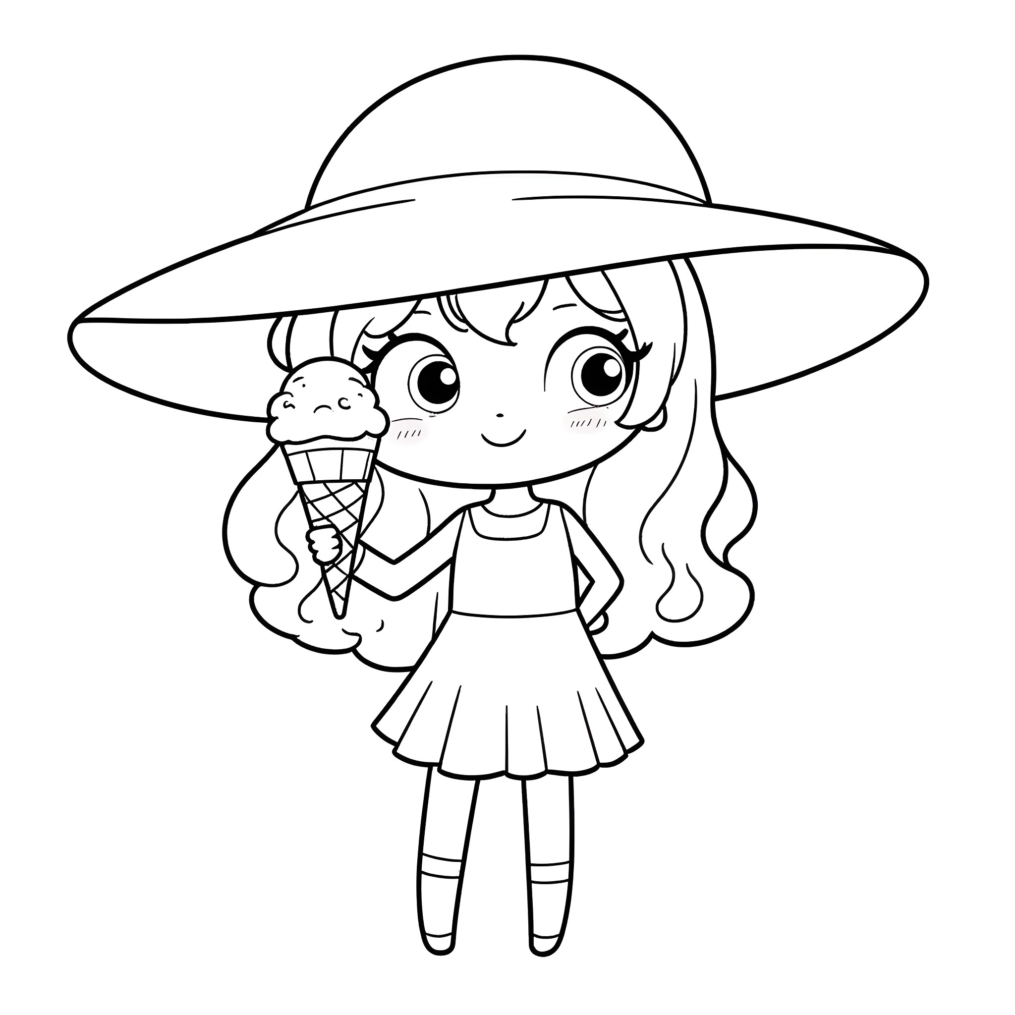 Marceline enjoying a summer treat in the sun Coloring Page (free black-and-white line drawing printable PDF for all, from beginners to advanced learners, including children, teens, adults, and seniors)